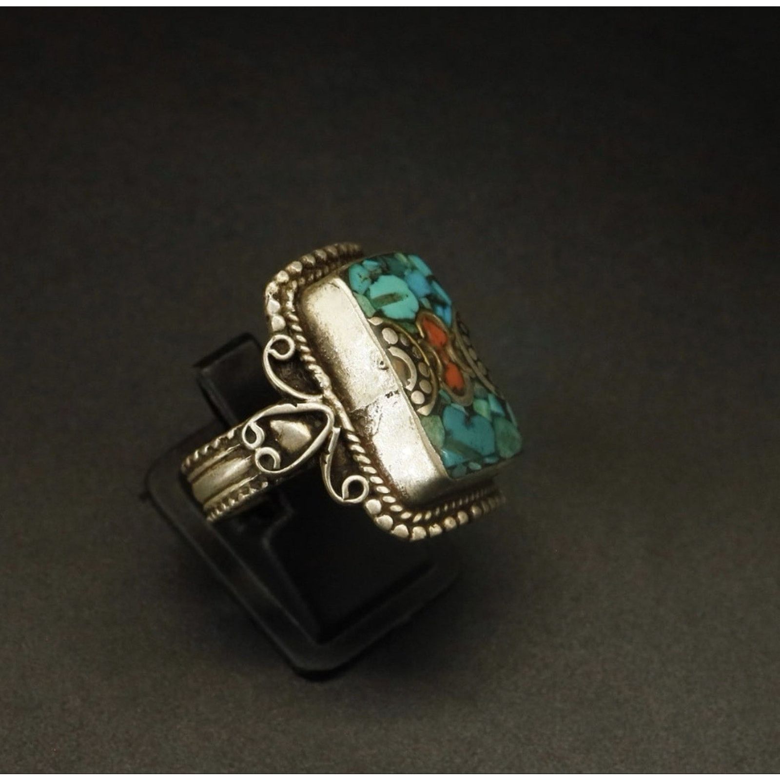 Other Antique Old Turquoise & Coral Tibetan Ring Size 11 Size ONE SIZE - 2 Thumbnail