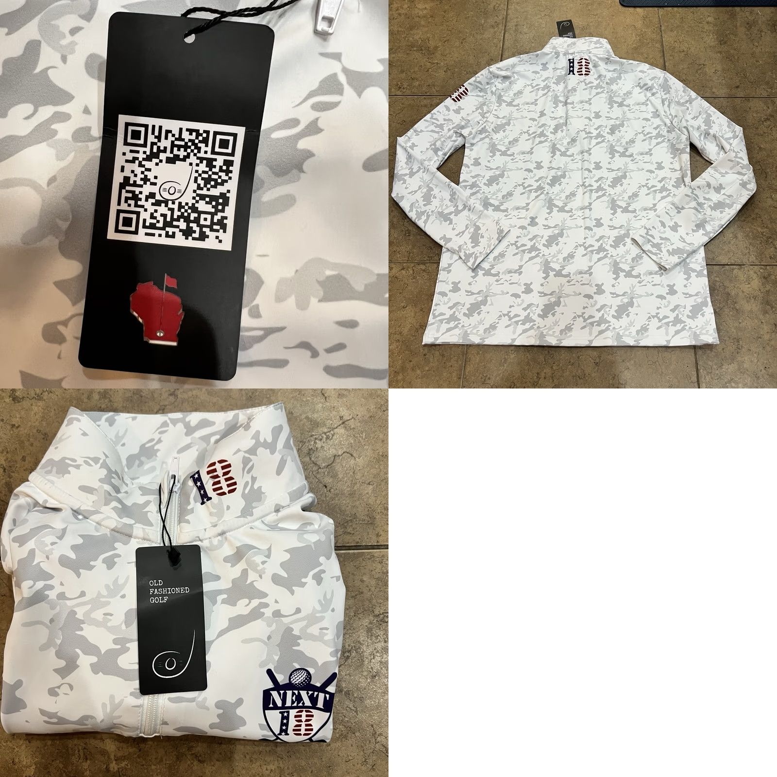 Vintage Old Fashioned Golf Shirt Camouflage Quarter Zip 1/4 White Gray Camo Pattern L Mens Size US L / EU 52-54 / 3 - 9 Thumbnail