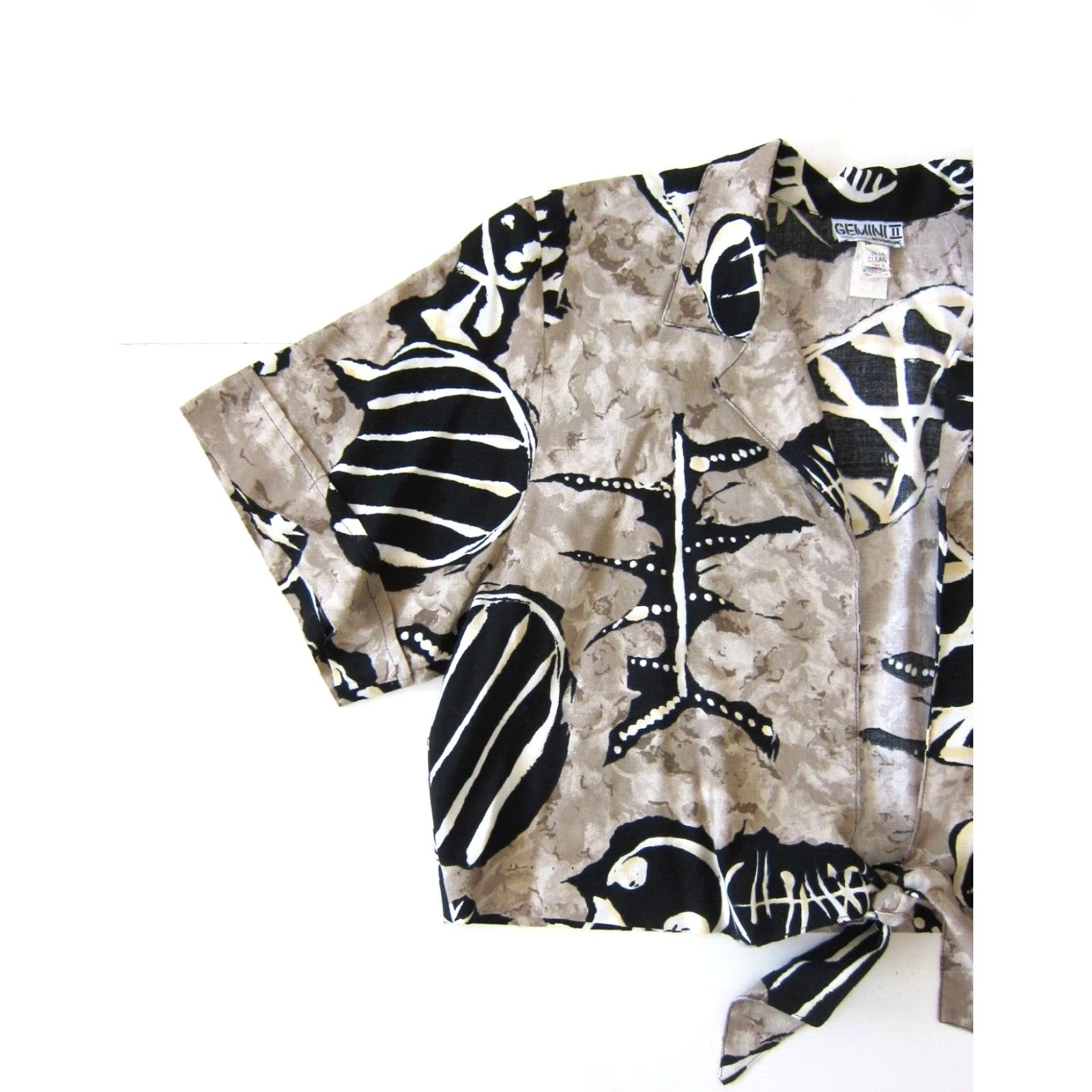 Vintage VINTAGE Gemini II Design Co. Black Brown Abstract Art Crop Tie Blouse Size 18 Mens Womens Girls Boys Size XXL / US 16-18 / IT 52-54 - 4 Thumbnail