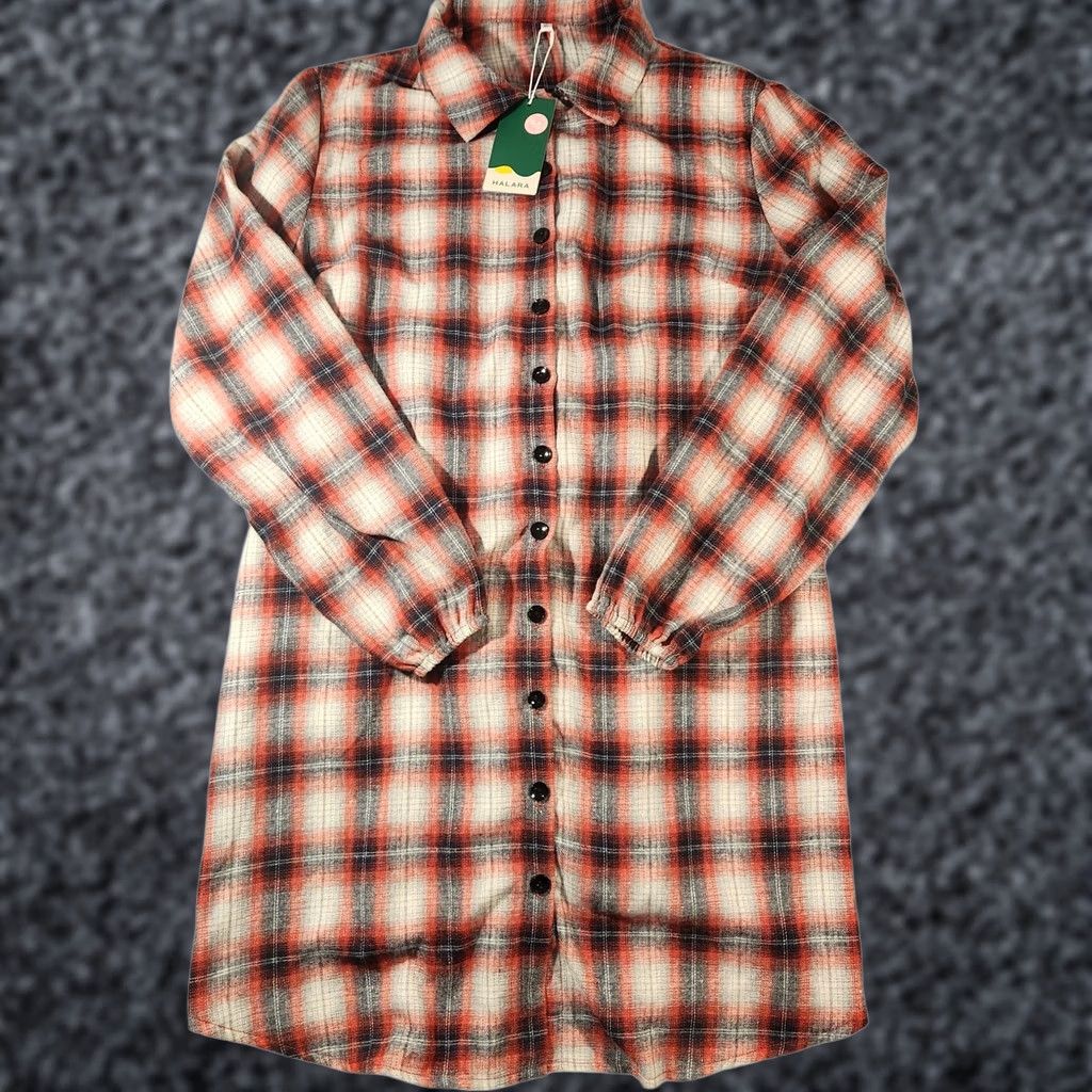Vintage HALARA Shirt Dress Womens XL Red Plaid Flannel Button Front Long Sleeve Belted Size XL / US 12-14 / IT 48-50 - 1 Thumbnail