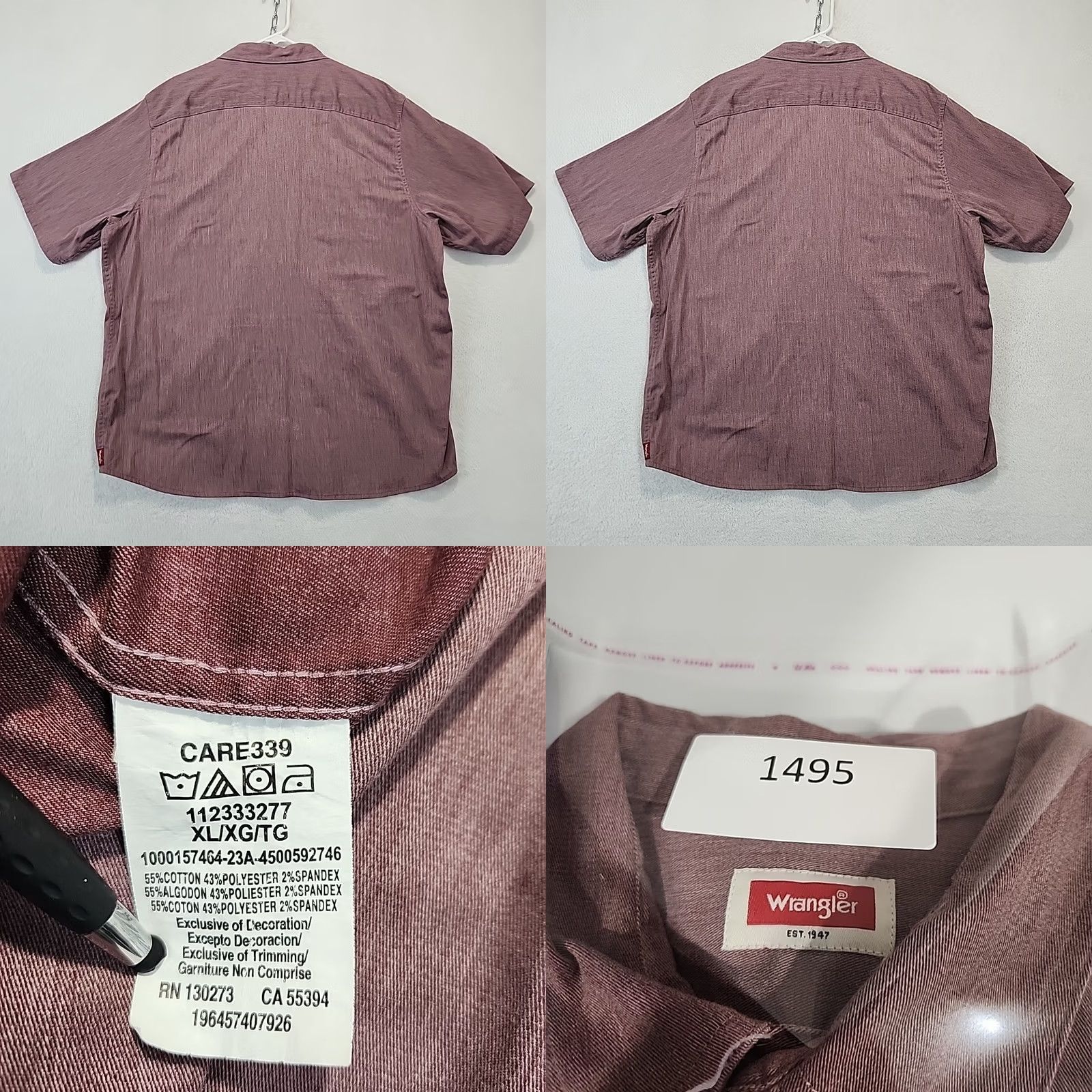 Wrangler Wrangler Men’s XL Short Sleeve Shirt Red Chambray Western Safari Pocket Button-Up Shirt Boys? Size US XL / EU 56 / 4 - 9 Thumbnail