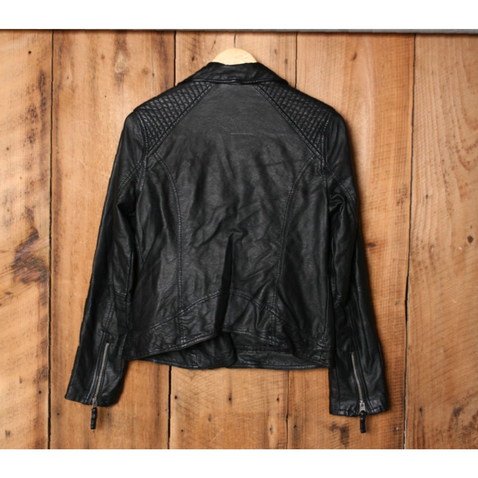 Abercrombie & Fitch Abercrombie & Fitch Black Faux Leather Moto Jacket Women's L Jacket Size L / US 10 / IT 46 - 6 Thumbnail