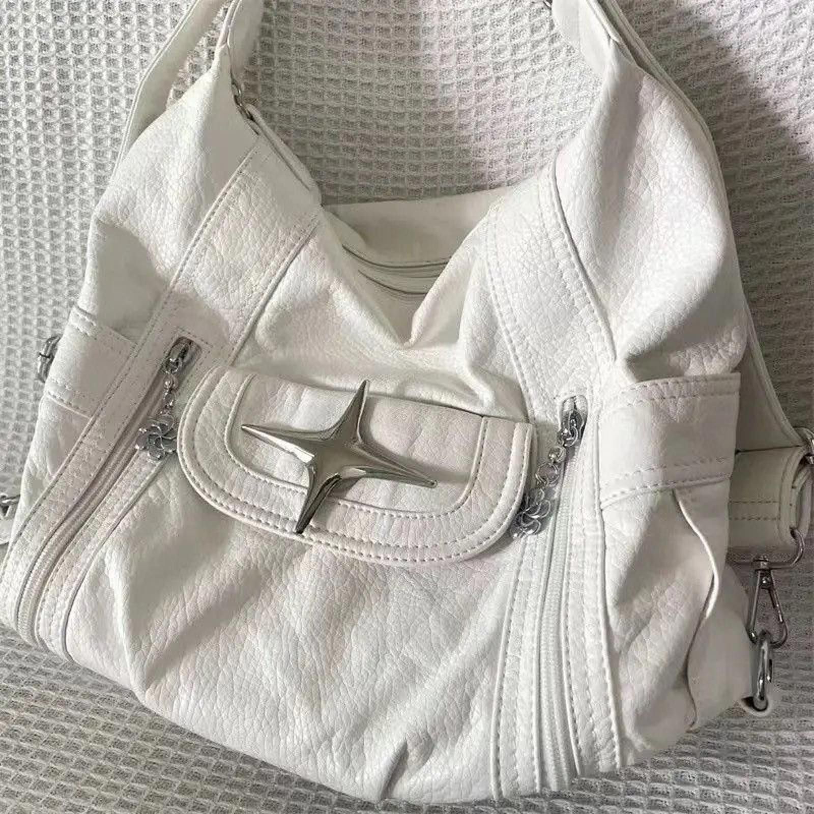 Vintage Stylish White Shoulder Bag with Zipper Accents Size ONE SIZE - 5 Thumbnail