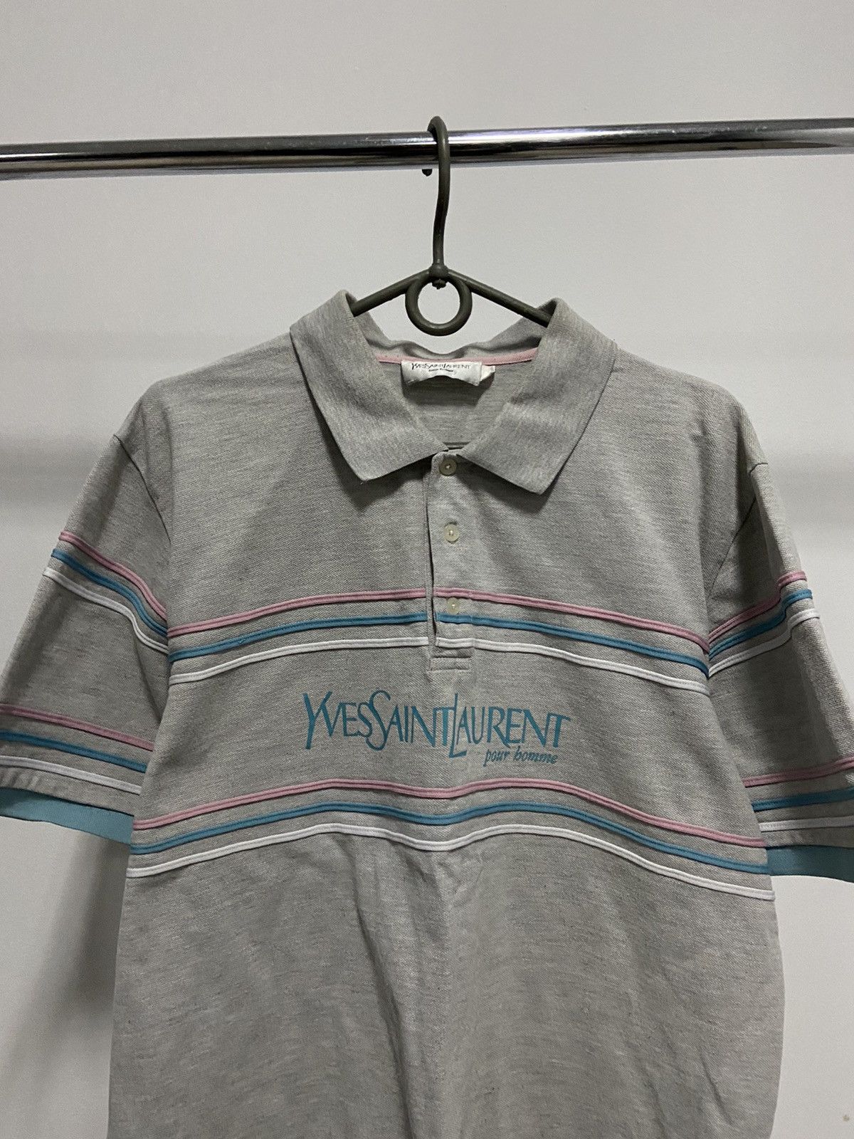 Vintage × Yves Saint Laurent Yves saint Laurent Vintage striped T-Shirt Polo big Logo Size US XL / EU 56 / 4 - 2 Thumbnail