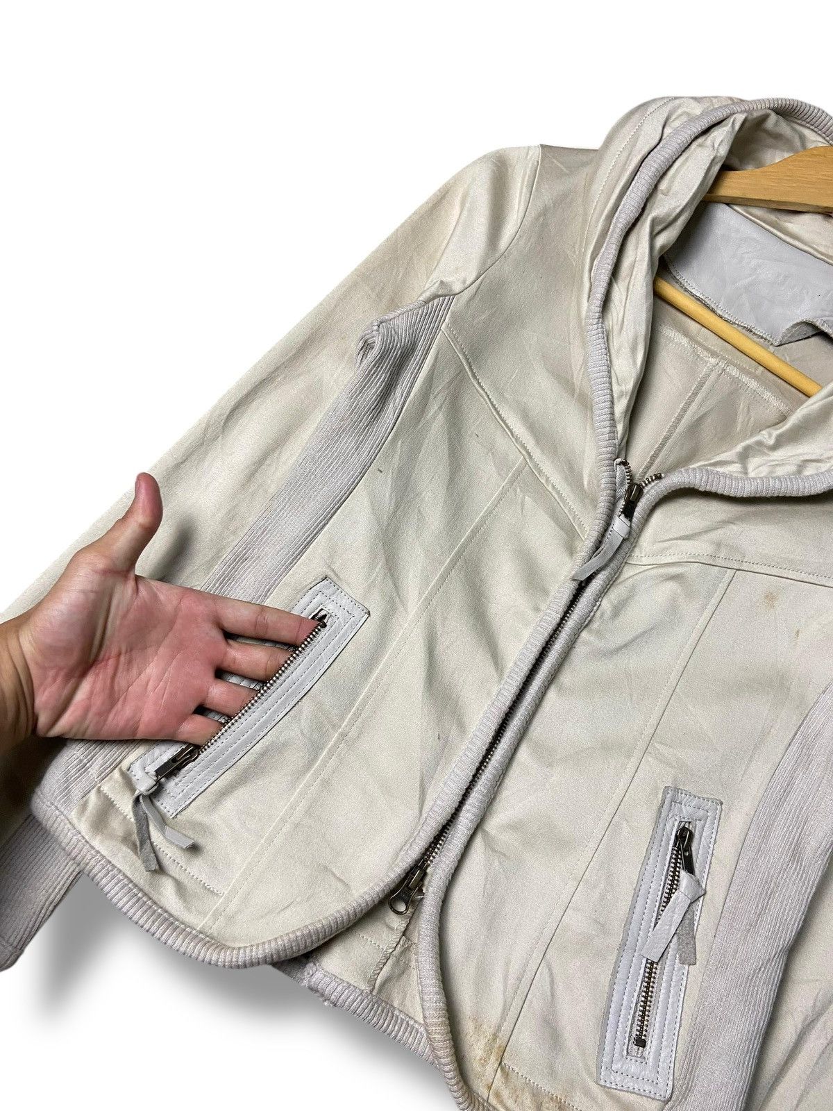 Japanese Brand B.R.U.S.H Canvas Leather Hidden Hooded Crop Jacket (142) Size US XXS / EU 40 - 7 Thumbnail
