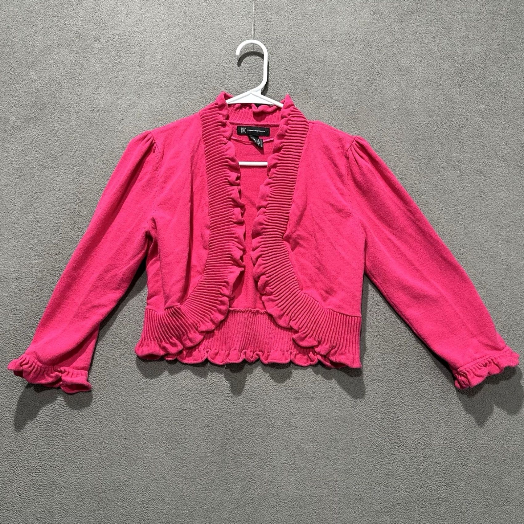 Vintage INC International Concepts Cardigan Sweater Womens L Pink Open Front Ruffle Size L / US 10 / IT 46 - 2 Thumbnail