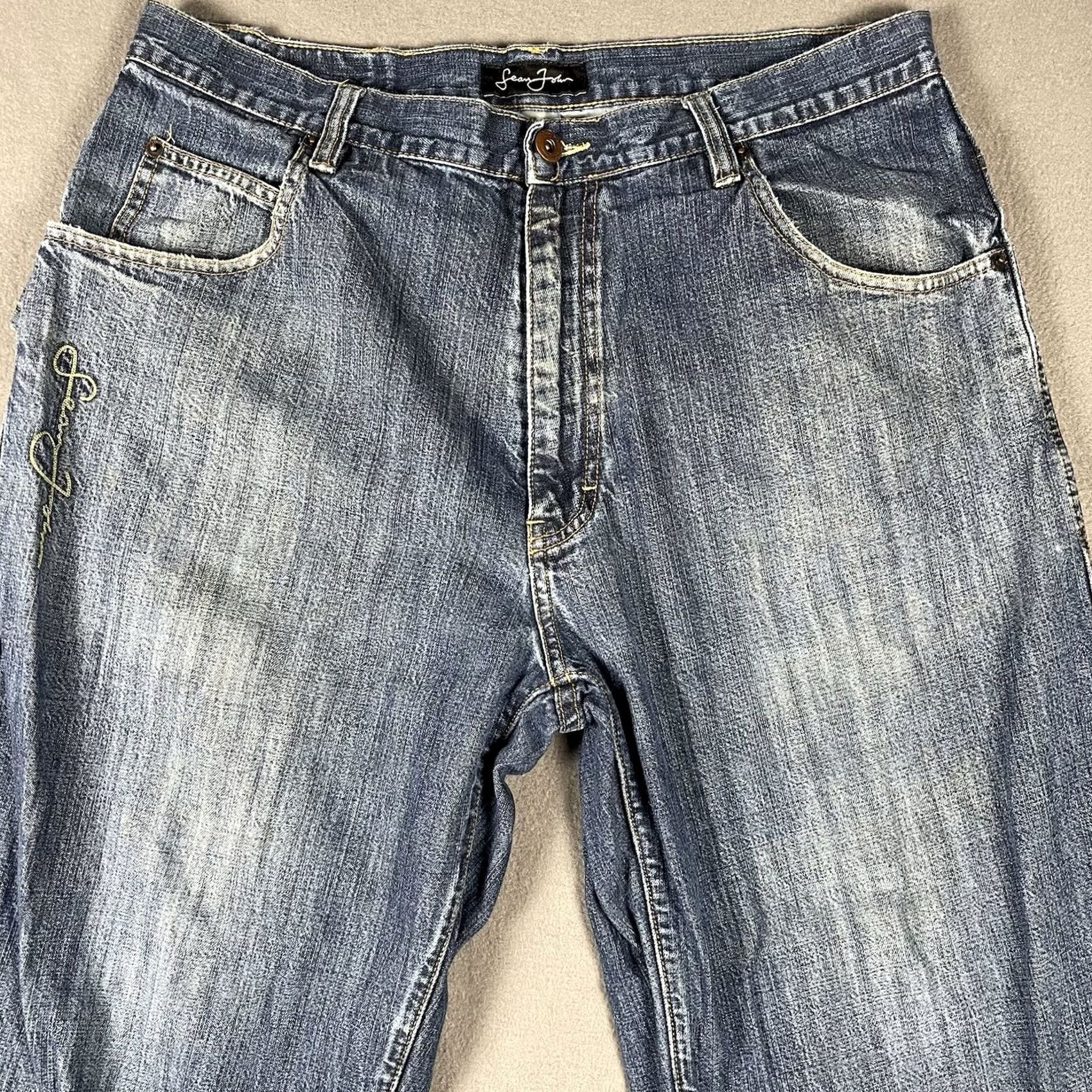 Sean John VINTAGE Sean John Jeans Mens 36 Wide-Leg Distressed Carpenter 5-Pocket Denim Blue 90s Grunge Y2K Skater Size US 36 / EU 52 - 2 Thumbnail