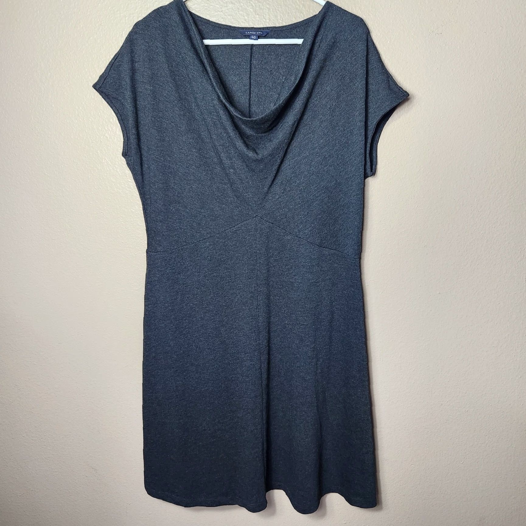Lands' End Lands' End Charcoal Gray Heather SS Drapeneck Sweater Dress-Size L(14-16) Dress Womens Knit Pullover Dolman Sleeve Size L / US 10 / IT 46 - 2 Thumbnail