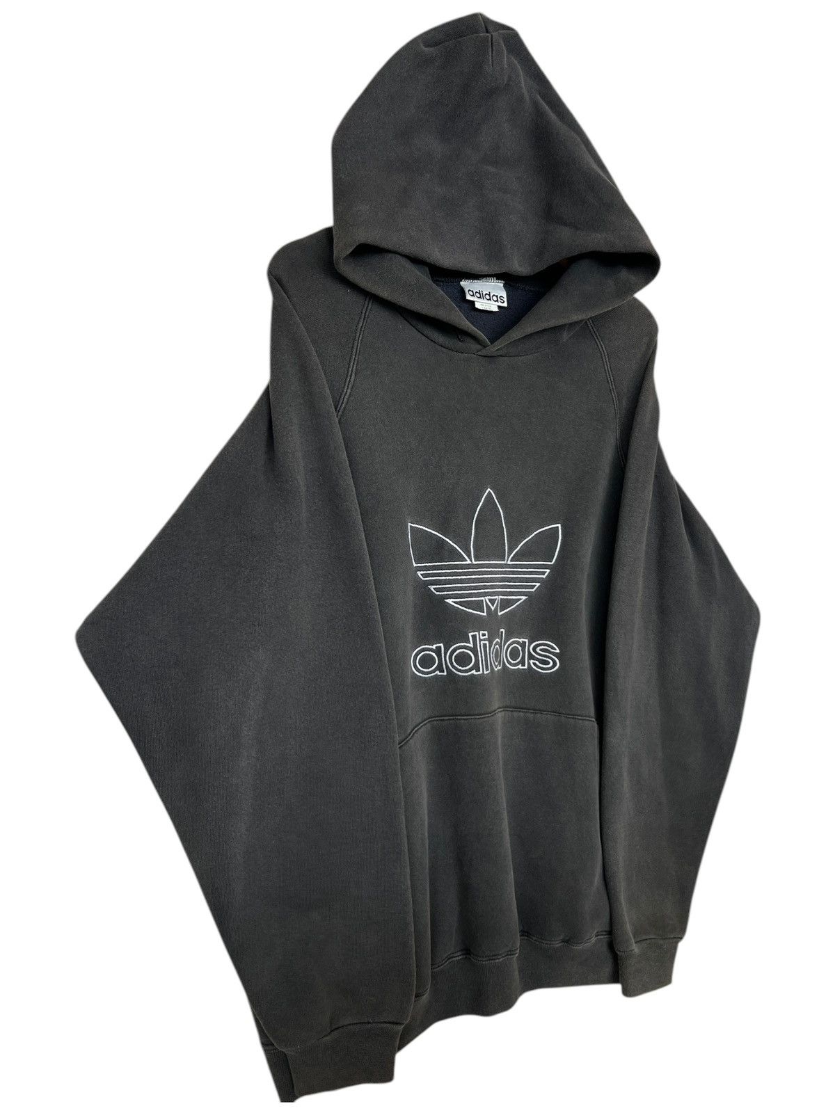 Vintage Vintage 90s Adidas Distressed Sunfaded Baggy Black Hoodie Size US XL / EU 56 / 4 - 2 Thumbnail