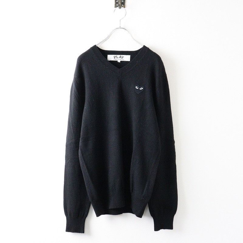 Comme des Garcons PLAY Sweater Heart Patch Wool V-neck Knit Black Size US S / EU 44-46 / 1 - 1 Thumbnail