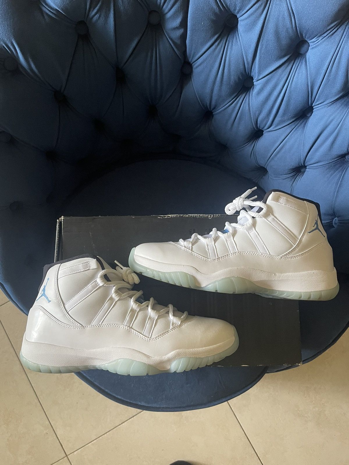 image of Legend Blue Air Jordan 11 Retro Shoes in White, Men's
