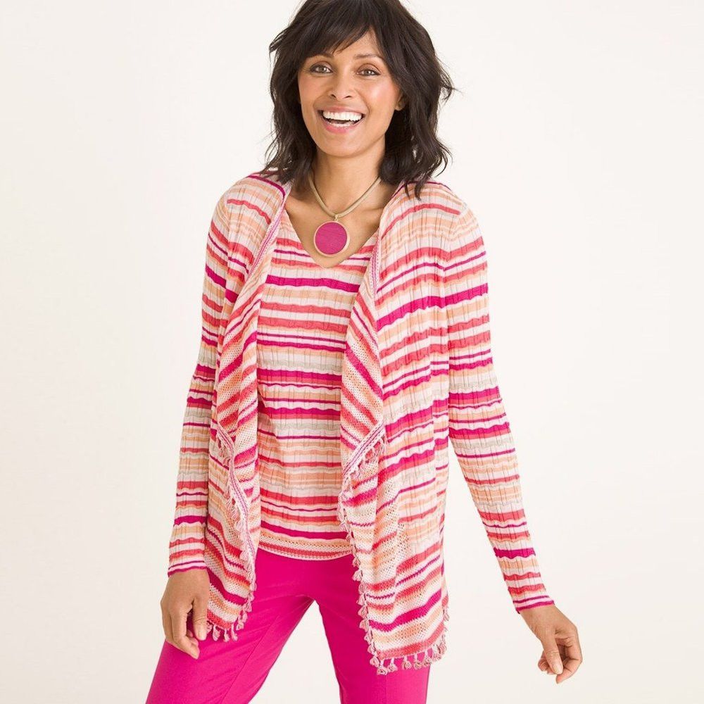 Chicos Chico's Tassel Wave Striped Cardigan Size 3 US XL Size XL / US 12-14 / IT 48-50 - 1 Thumbnail