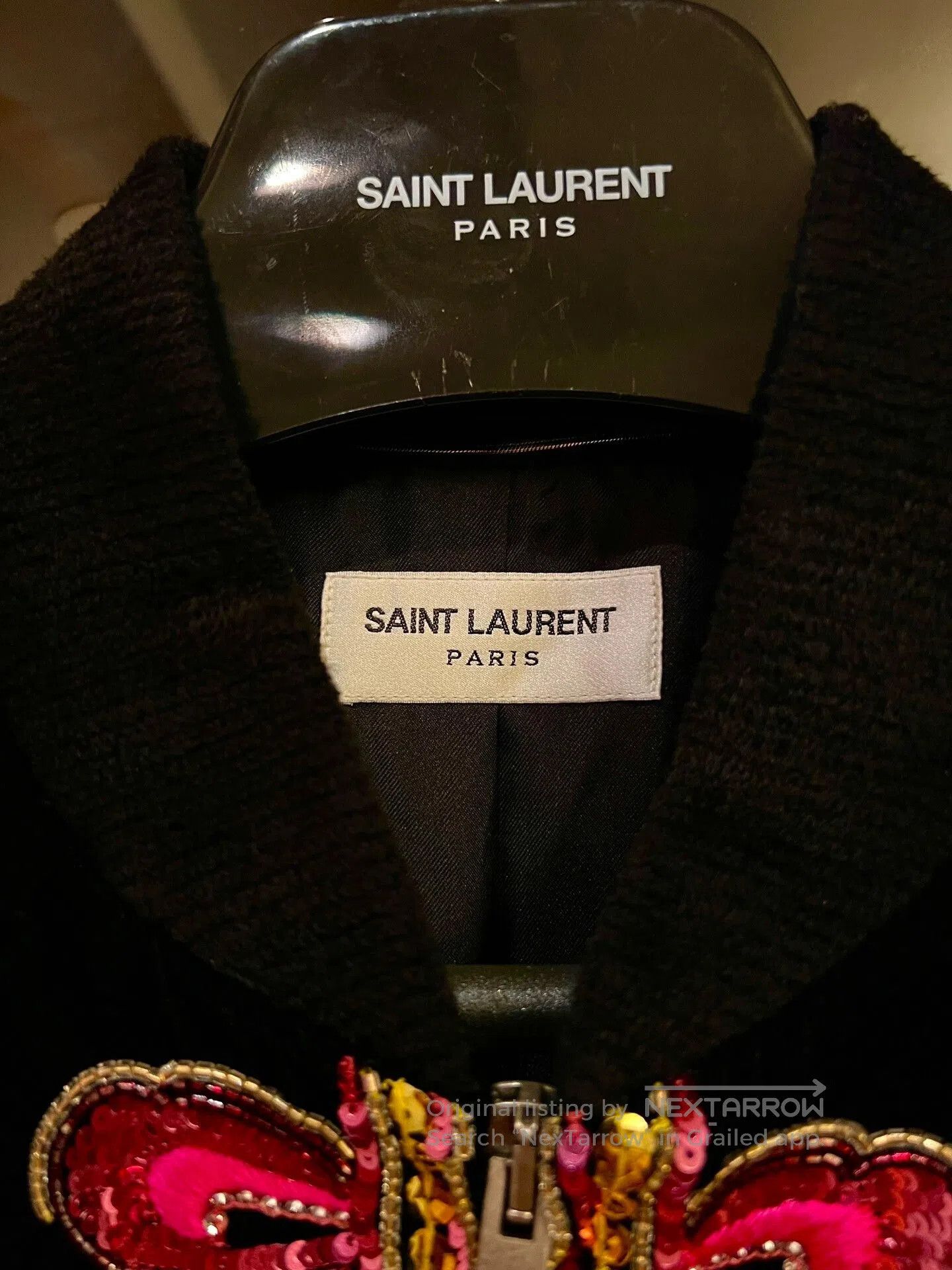 Saint Laurent Paris black velvet embroidered teddy jacket. Size L / US 10 / IT 46 - 3 Thumbnail
