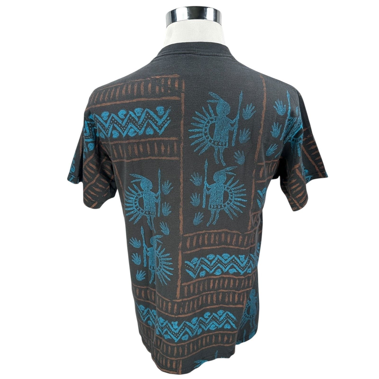 Jerzees Vintage Grand Canyon T-Shirt Mens Large Black Aztec AOP USA Size US L / EU 52-54 / 3 - 5 Thumbnail