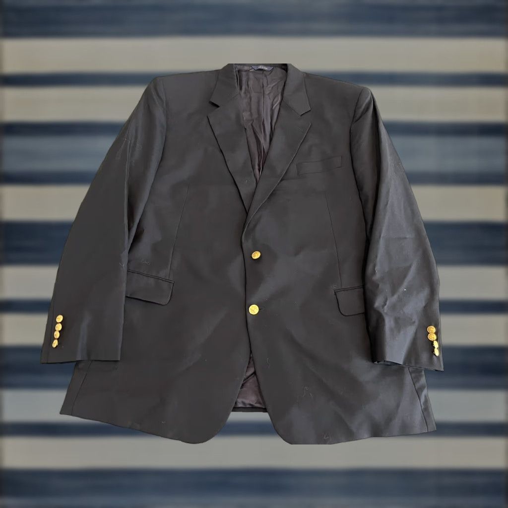 Brooks Brothers Brooks Brothers 1818 Madison Loro Piana Jacket Sport Coat Blazer Gold Button Wool Black 50L Men Blazer 2 Button Big & Tall Size 50R - 1 Thumbnail