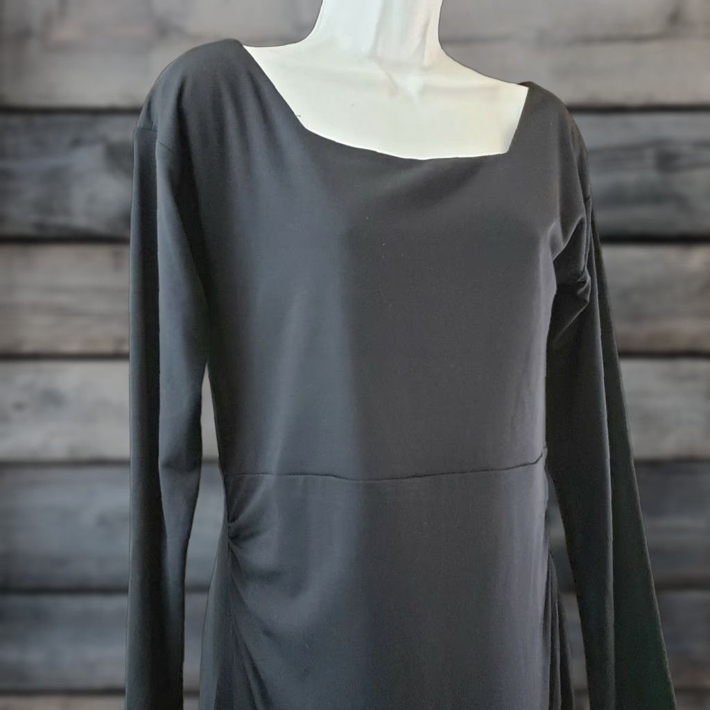 Vintage Pink Martini Dress Womens Black Solid Long Sleeve Knee Length Rayon Blend Size M Medium Size M / US 6-8 / IT 42-44 - 1 Thumbnail