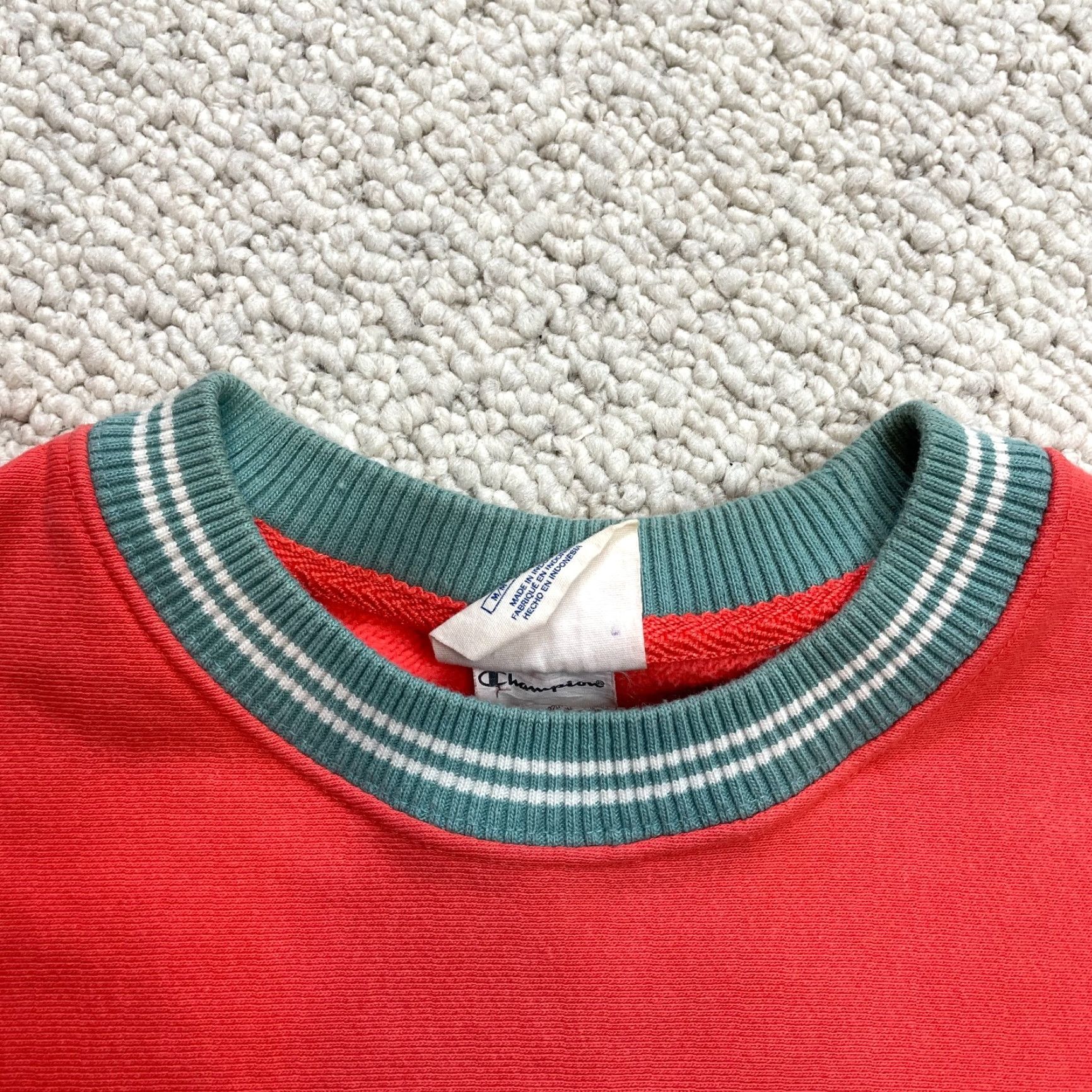 Champion VINTAGE Champion Sweatshirt Womens Medium Orange Pullover Ringer Reverse Weave Crew Neck Long Sleeve Logo Solid Retro Men/Women? Size M / US 6-8 / IT 42-44 - 5 Thumbnail