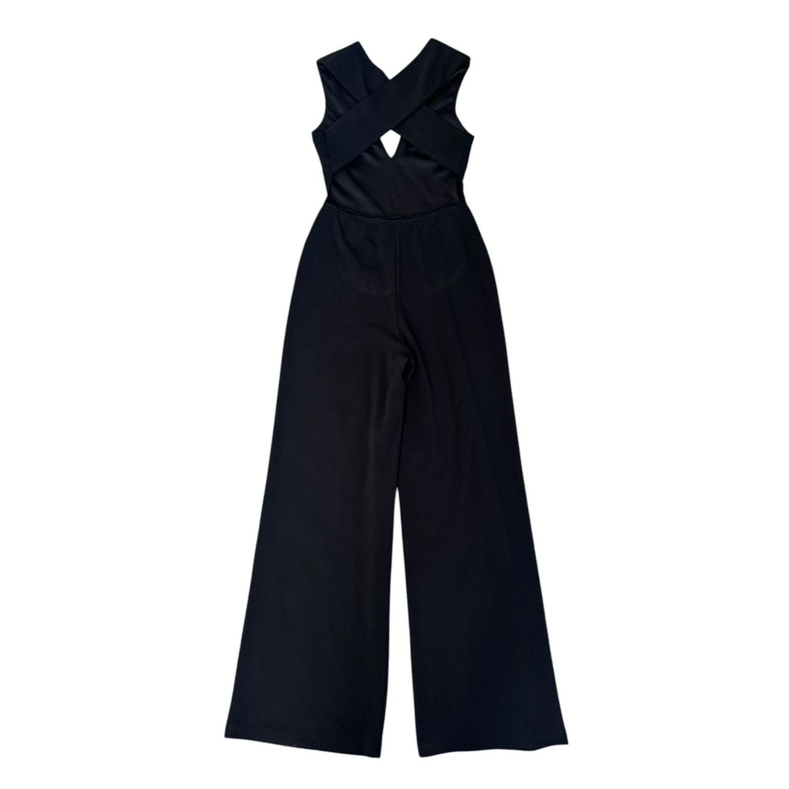 Lulus LULUS Thinking Out Loud Black Jumpsuit Criss Cross Wide Leg Size 28" / US 6 / IT 42 - 6 Thumbnail