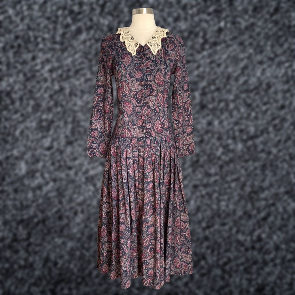 Laura Ashley VINTAGE Laura Ashley Paisley Midi Dress Prairie Cottagecore Victorian Sz S Dress (US 8) Womens Size S / US 4 / IT 40 - 1 Thumbnail