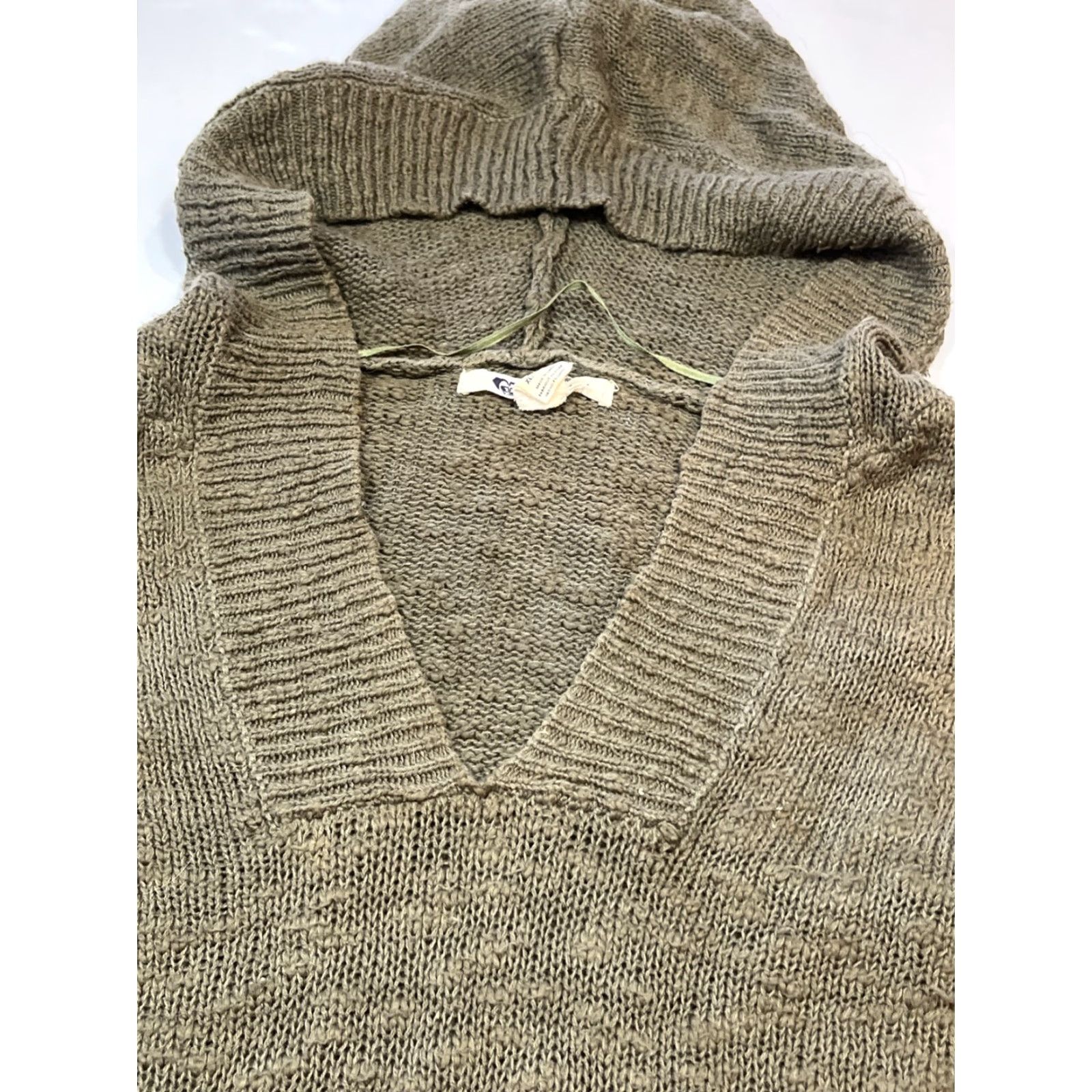 Vintage Roxy Army GREEN Hooded Sweater Knit V Neck front Pocket Slouchy Cotton Women XL Size XL / US 12-14 / IT 48-50 - 6 Thumbnail
