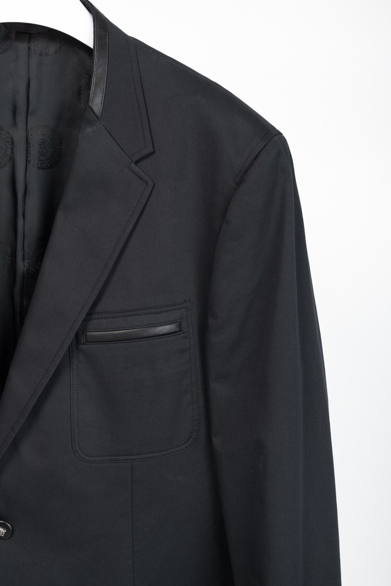 Versace Versace Black Stretch-Cotton Leather-Trim Blazer Size 48R - 4 Thumbnail