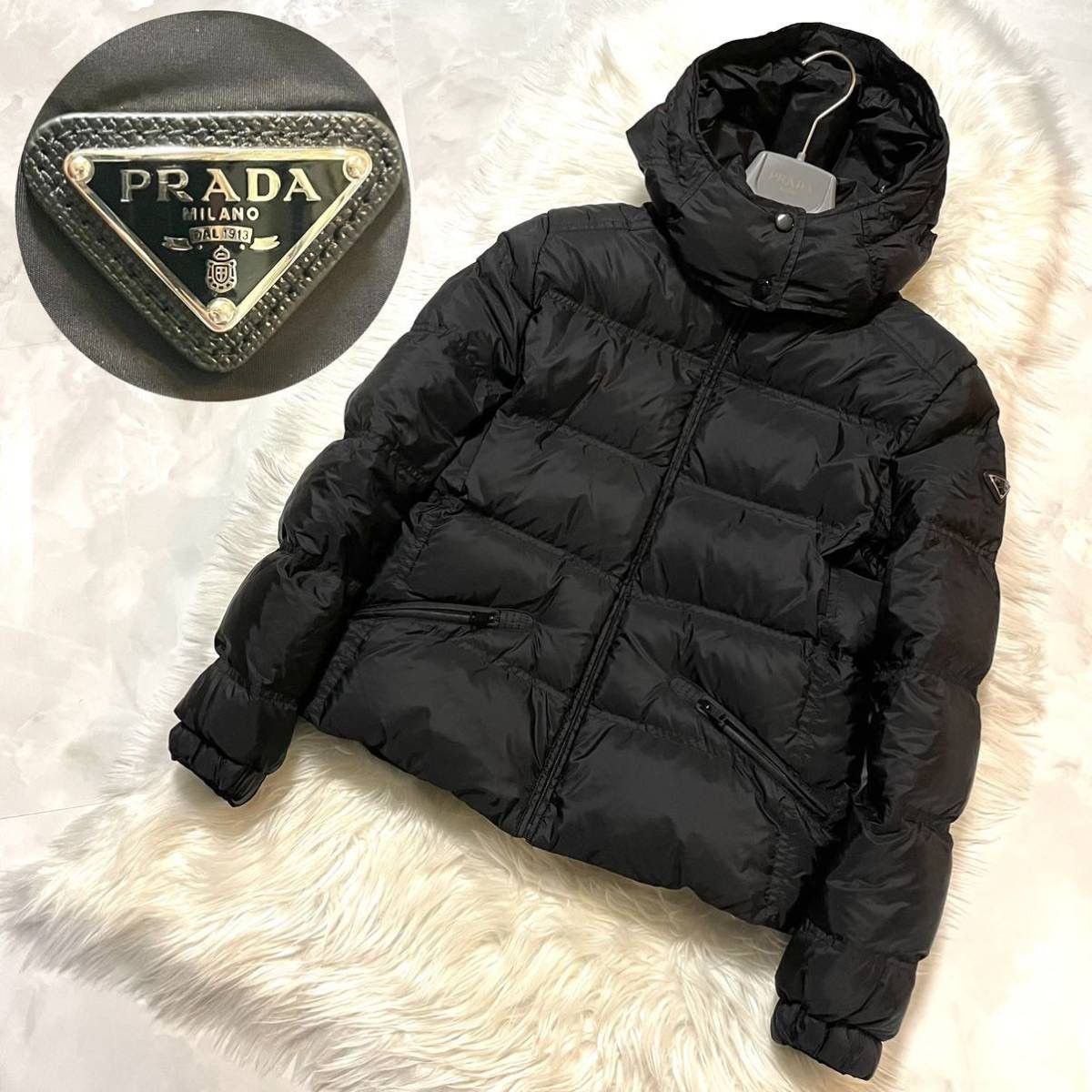 Prada Genuine 2021 model triangle tag hooded down jacket 44 | Grailed