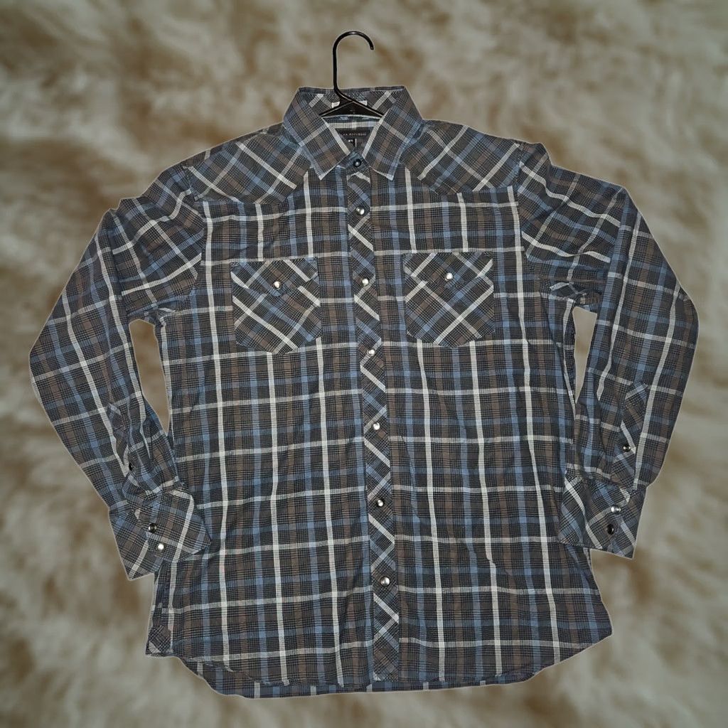 Banana Republic Banana Republic Pearl Snap Shirt Large Men's Tartan Gray Casual Western Cowboy Shirt Size US L / EU 52-54 / 3 - 1 Thumbnail