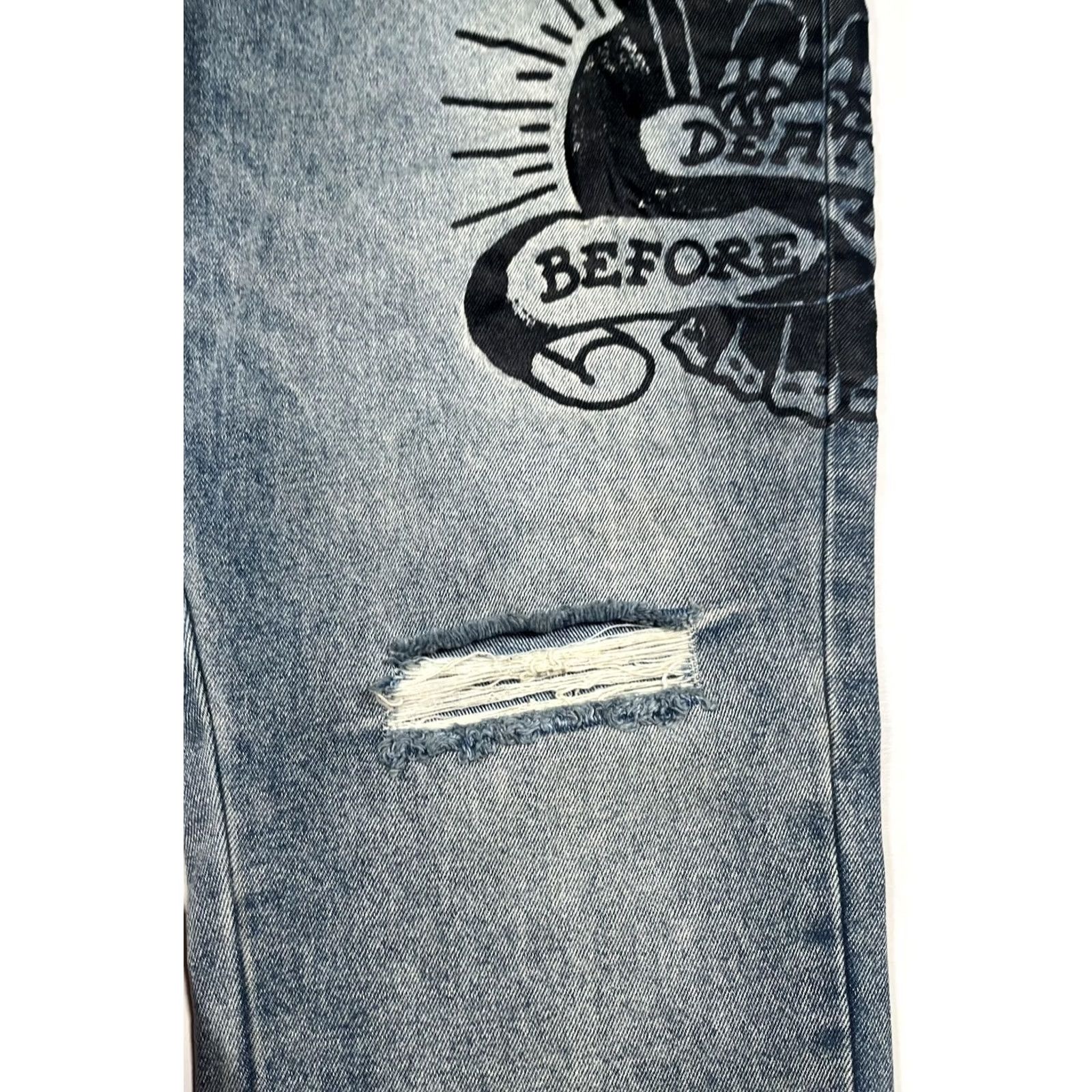 Ed Hardy Ed Hardy Jeans Mens 40 Blue Denim Straight Leg Tattoo Distressed MEHD8301-1 Jeans Size US 40 / EU 56 - 6 Thumbnail