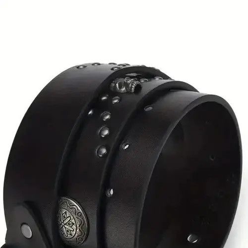 Leather Punk Inlaid Skull Black Belt Size ONE SIZE - 8 Thumbnail