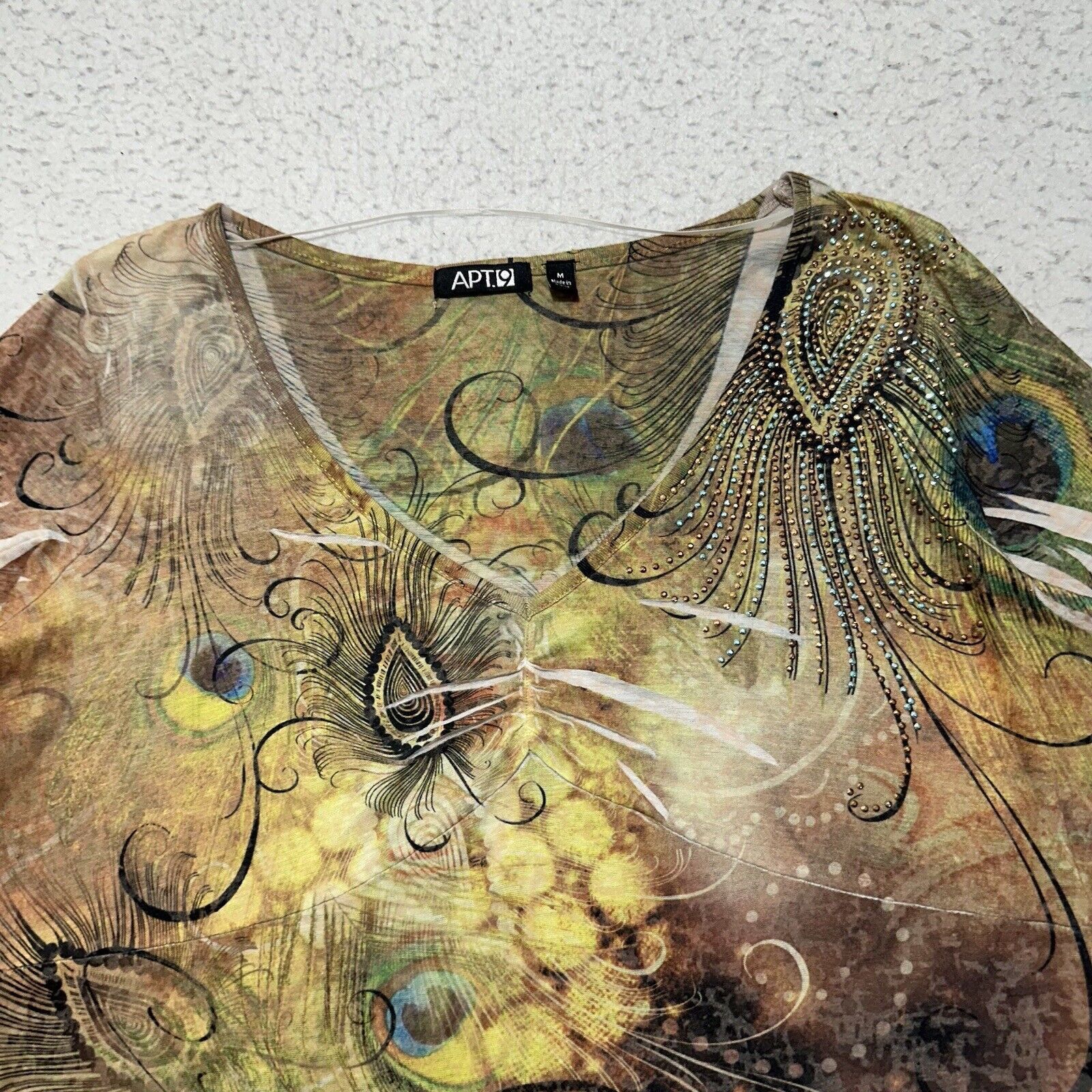 Apt. 9 Apt. 9 Medium V-Neck Green Brown Floral Print T Shirt Top Size M / US 6-8 / IT 42-44 - 2 Thumbnail