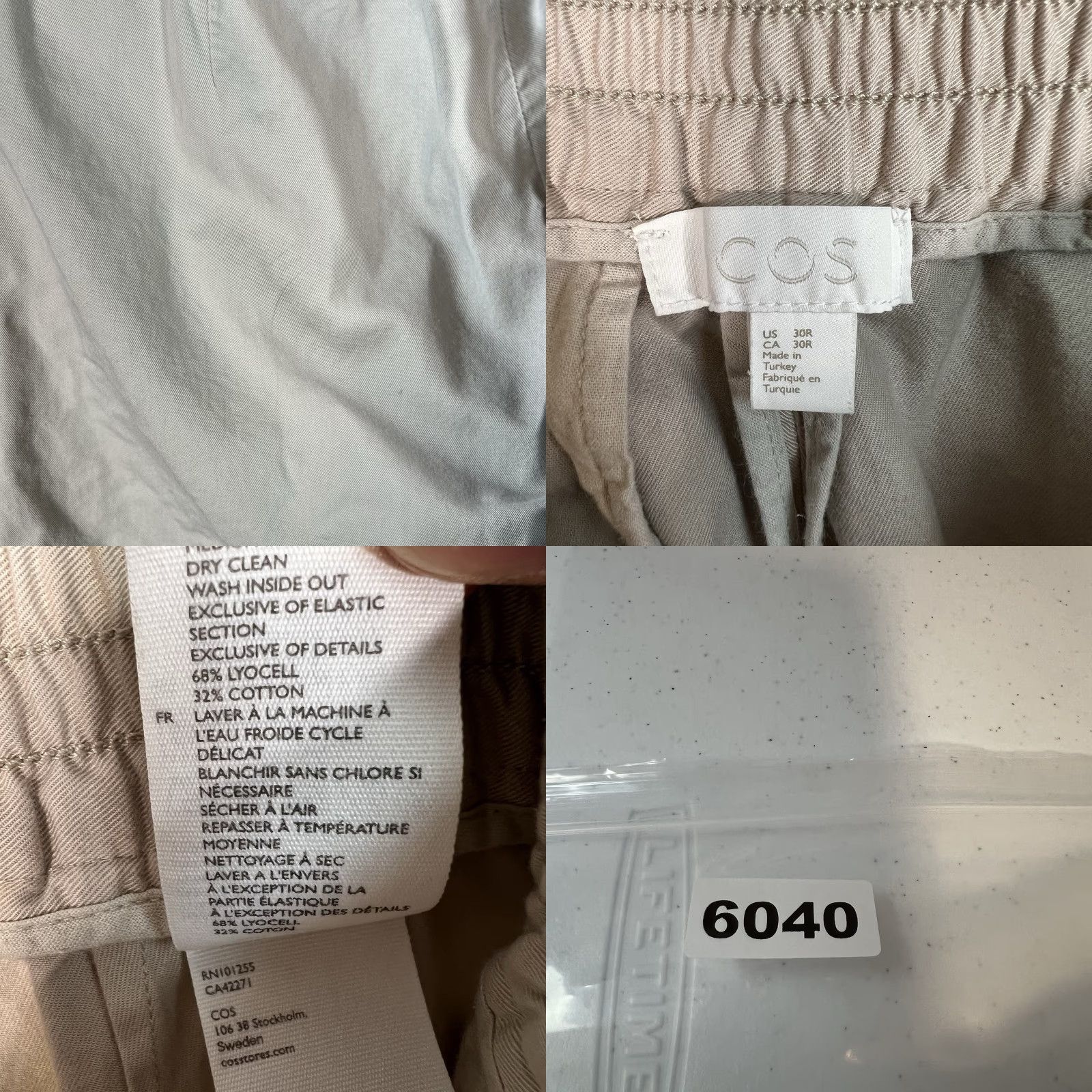 Cos COS Tapered Leg Pants Womens Regular 30R Beige Elastic Waist Cotton Ankle Size 30" / US 8 / IT 44 - 8 Thumbnail