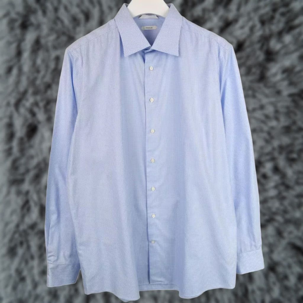 Suitsupply Suitsupply Traveller Slim Fit Formal Shirt Mens 46 / 18 Blue Plaid Print Spread Shirt Size 46R - 1 Thumbnail