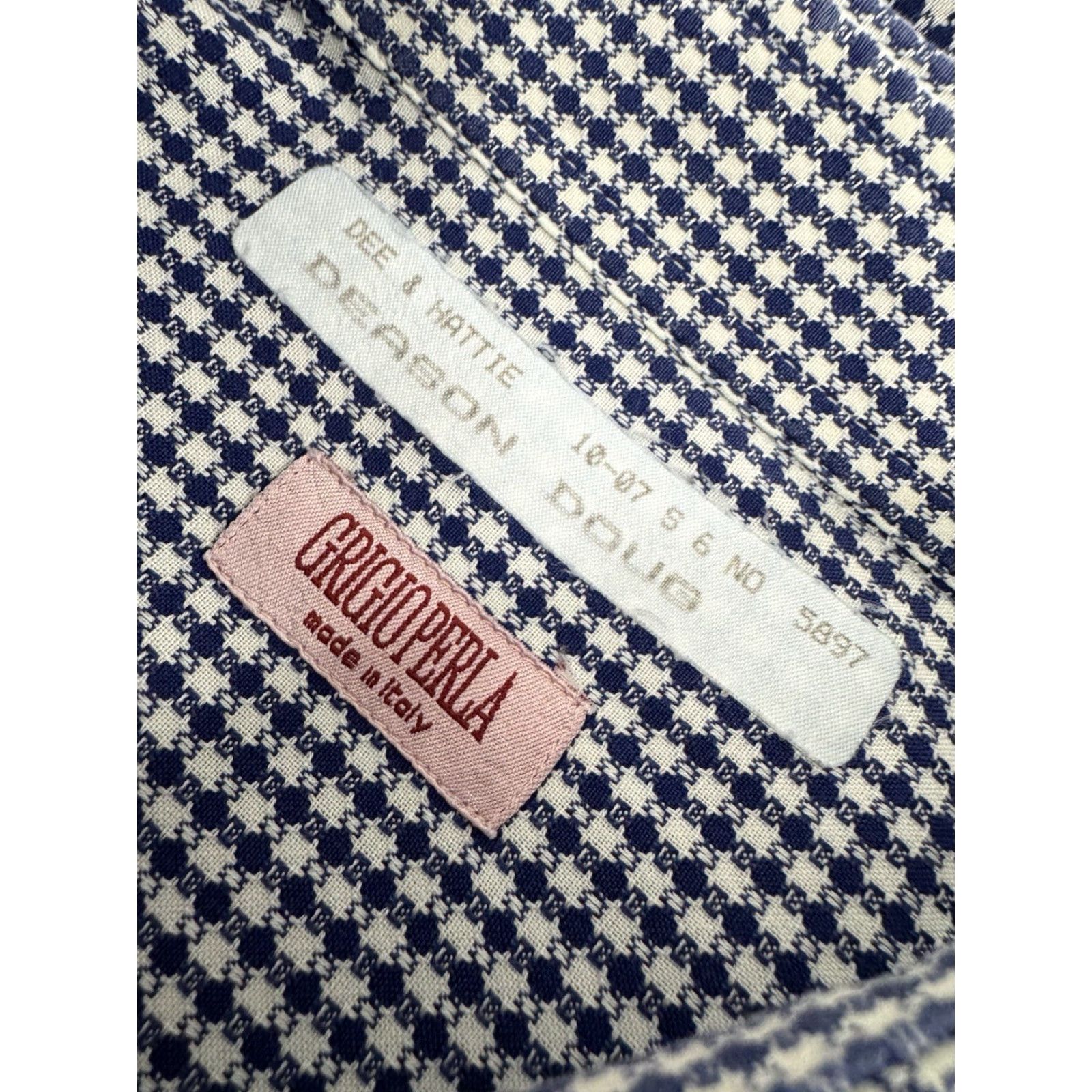 Vintage GRIGIO PERLA Italy - Mens Button-Up Shirt - Long Sleeve - 16 41 - Blue / White - Geometric - EXCELLENT Size US L / EU 52-54 / 3 - 4 Thumbnail