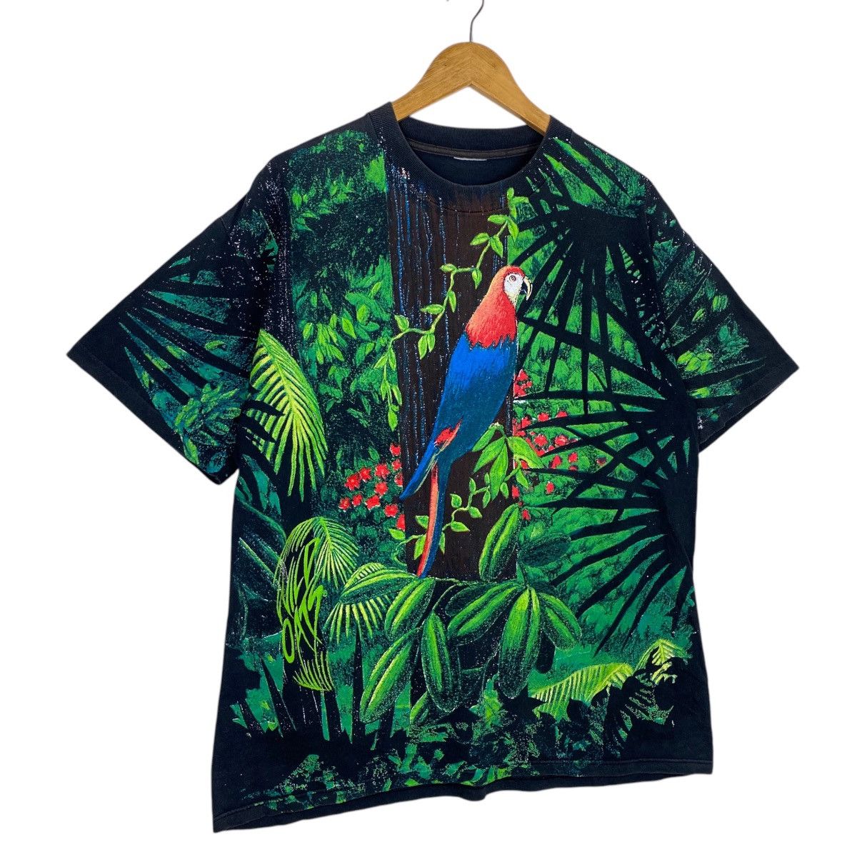 Habitat × Vintage 💥 90s WILD OATS MACAW RAINFOREST ALLOVER PRINT TSHIRT Size US L / EU 52-54 / 3 - 2 Thumbnail