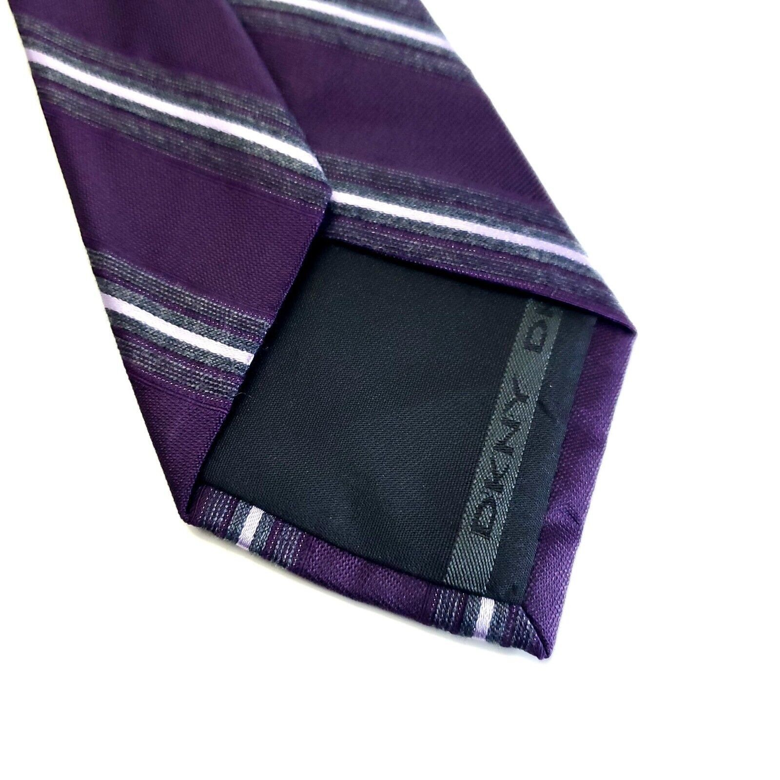 DKNY NEW DKNY Purple Striped Woven Skinny Silk Tie Size ONE SIZE - 4 Thumbnail
