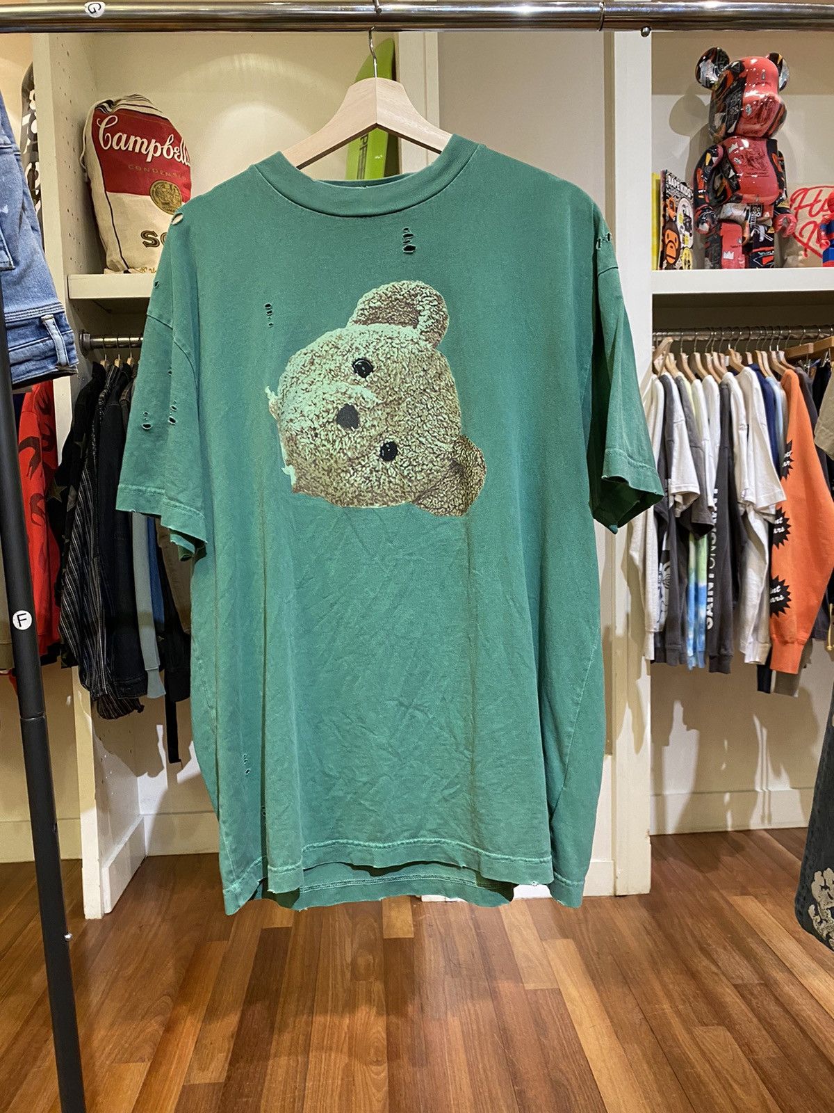 image of Palm Angels Green Teddy Head Tee Xl, Men's