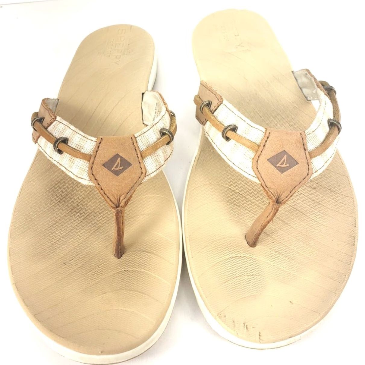 Sperry Sperry Seafish Sandal Women 7.5M Tan White Striped Canvas Leather Slip-On Flat Size US 8 / IT 38 - 3 Thumbnail