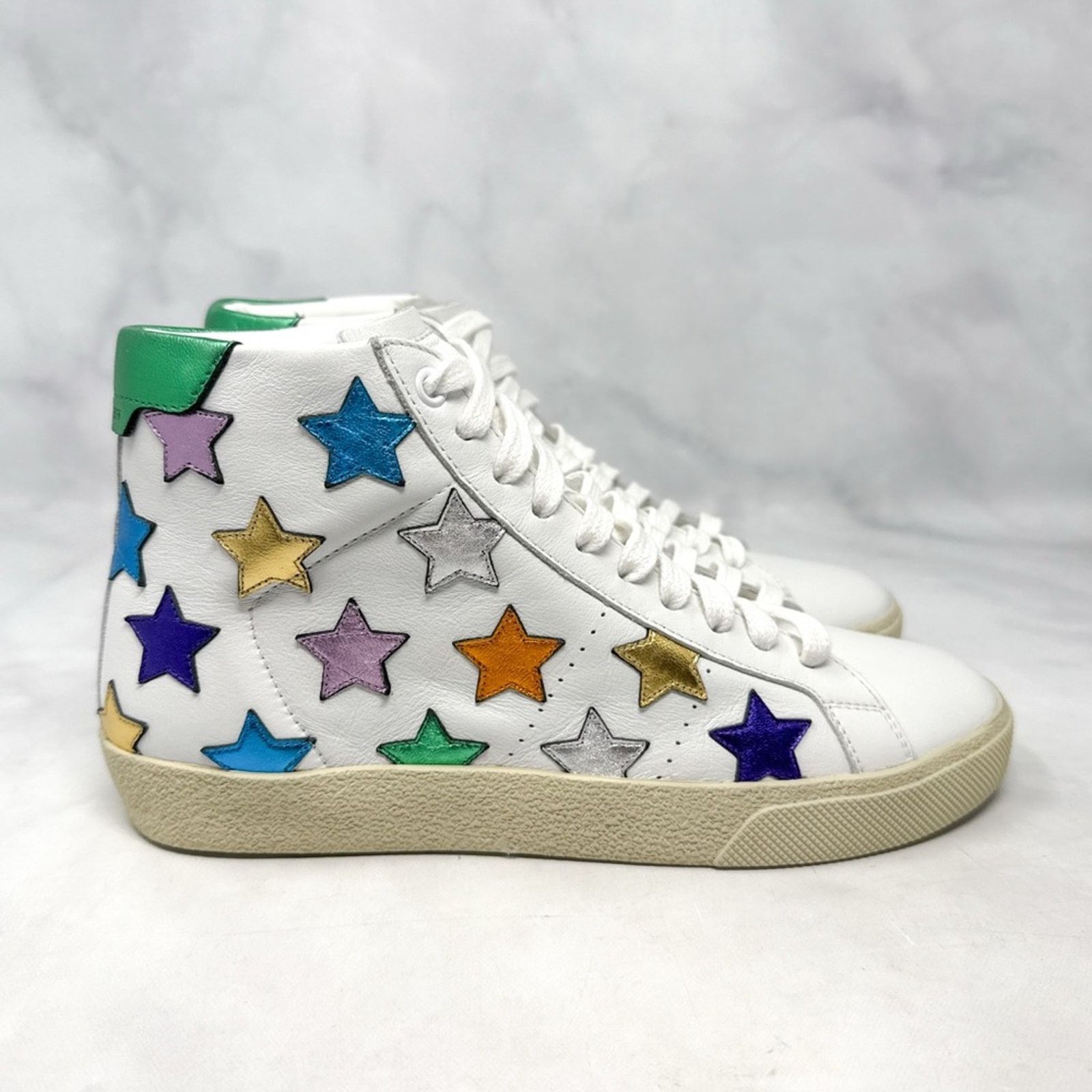 NEW Saint Laurent Star Leather Court SL06 High Top Sneakers