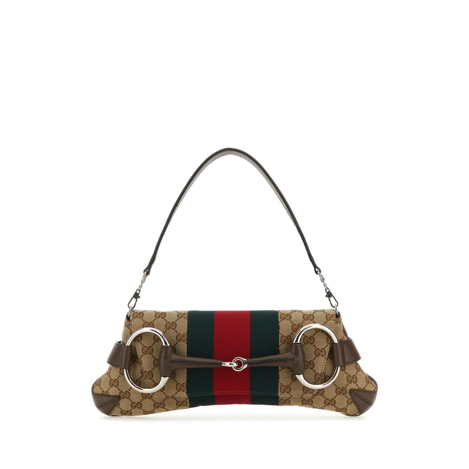 Gucci GUCCI Horsebit Chain Medium Beige/Ebony Canvas Shoulder Bag Size ONE SIZE - 1 Thumbnail