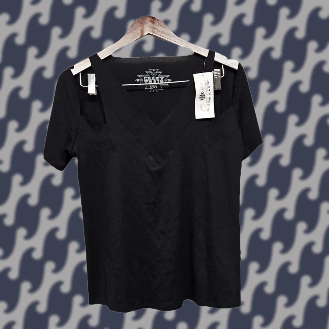 Vintage Crazy Train Womens V Neck Tee Black Western Aztec Graphic Short Sleeve Medium Size M / US 6-8 / IT 42-44 - 1 Thumbnail