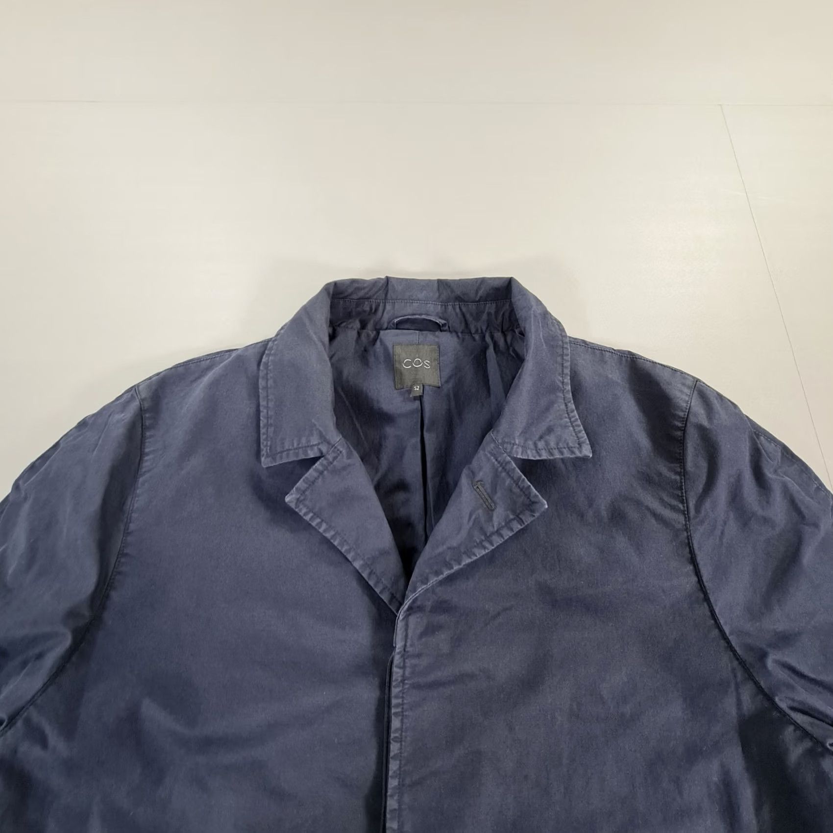 Cos COS Coat Mens Navy Blue 52 Cotton Long Line Single Breasted Overcoat Lightweight Pockets Size US L / EU 52-54 / 3 - 2 Thumbnail