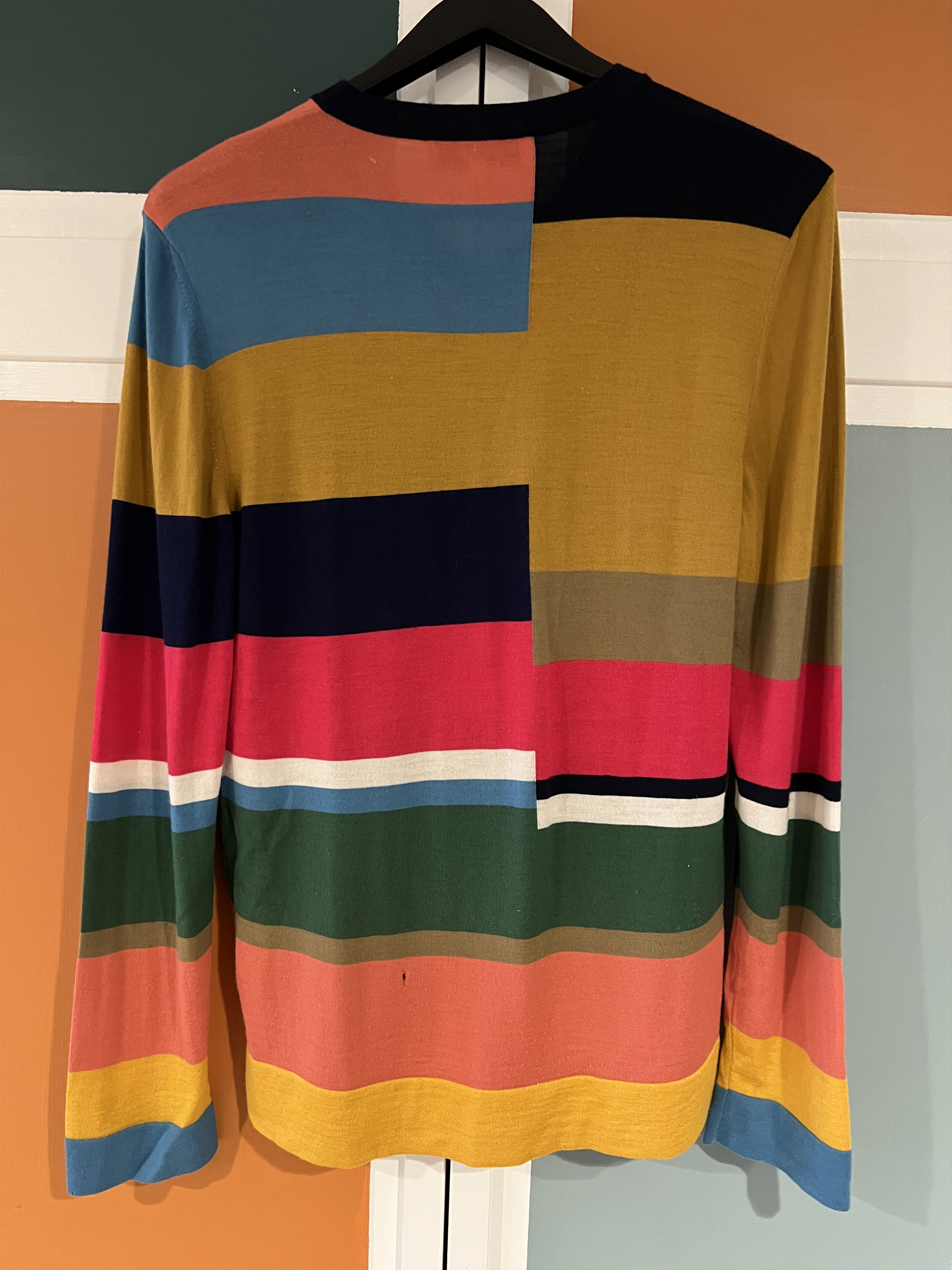 Salvatore Ferragamo Colorblock Wool/Silk V-Neck Size US M / EU 48-50 / 2 - 4 Thumbnail