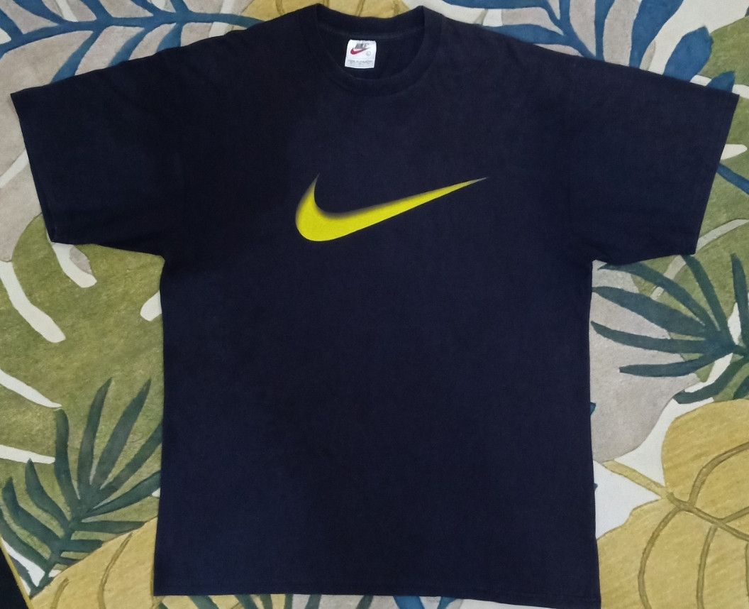 Nike × Vintage Vintage 90s Nike Yellow Big Swoosh T-shirt Size US XL / EU 56 / 4 - 3 Thumbnail