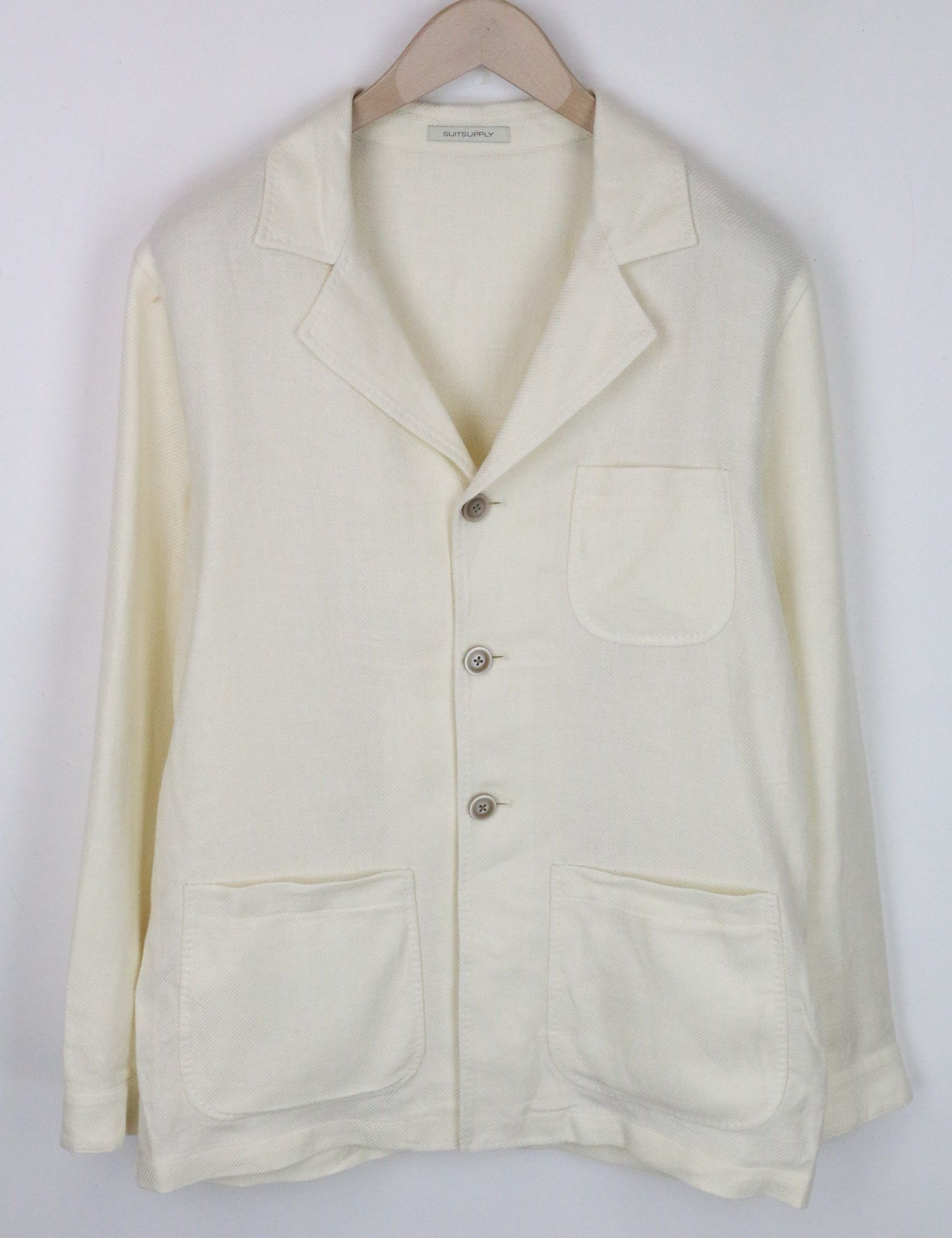 image of Suitsupply Greenwich Uk40R Off-White Linen Silk Cotton Shacket 70898 in Off White, Men's