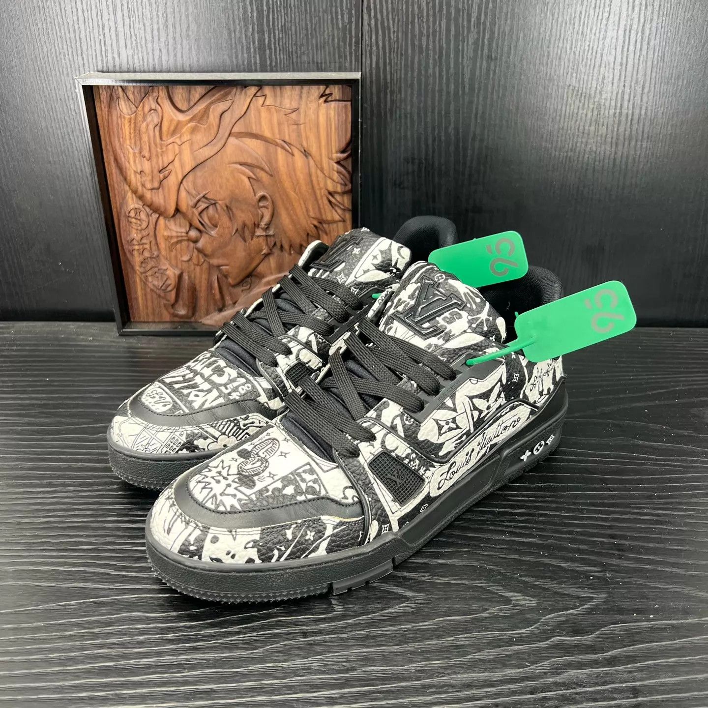 Louis Vuitton LV Trainer Black White Graffiti US7 EU41 Near New Size US 8 / EU 41 - 1 Thumbnail