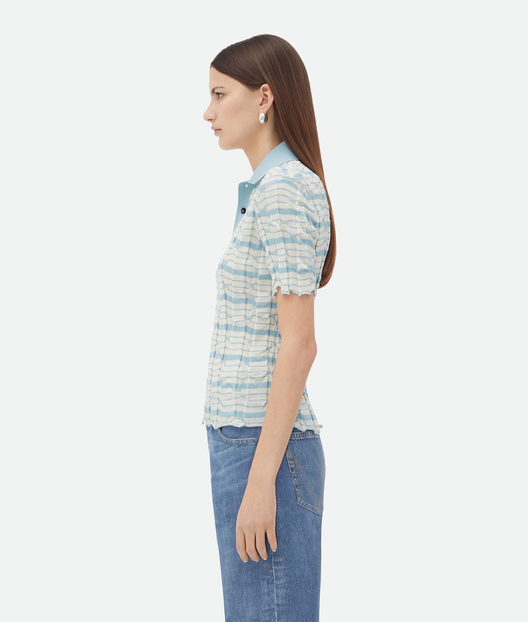 Bottega Veneta o1bcso1str0725 Distorted Stripe Cotton Polo Shirt Size XS / US 0-2 / IT 36-38 - 2 Thumbnail