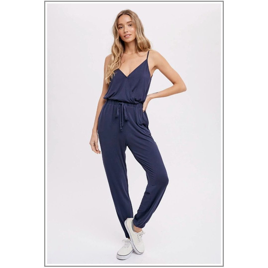 Other Bluivy Navy Surplice Jersey Jumpsuit Adjustable Waist Tie & Size 27" / US 4 / IT 40 - 10 Thumbnail