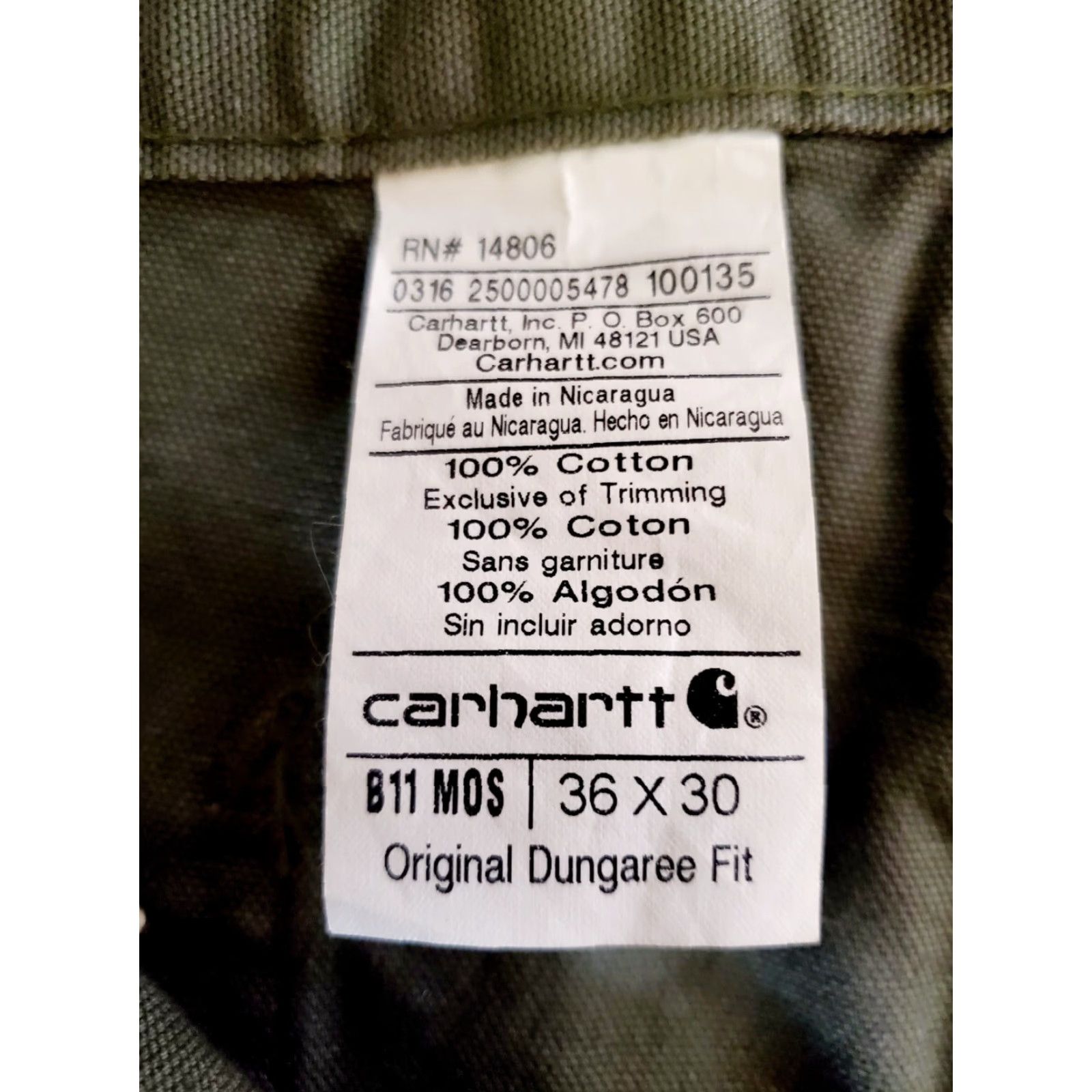 Carhartt Carhartt Original Pants Mens 36 x 30 Flat Front Cotton Dungaree Pocket Logo Gray Green 5-Pocket Cargo Logo Belt Loops Straight Size US 36 / EU 52 - 3 Thumbnail