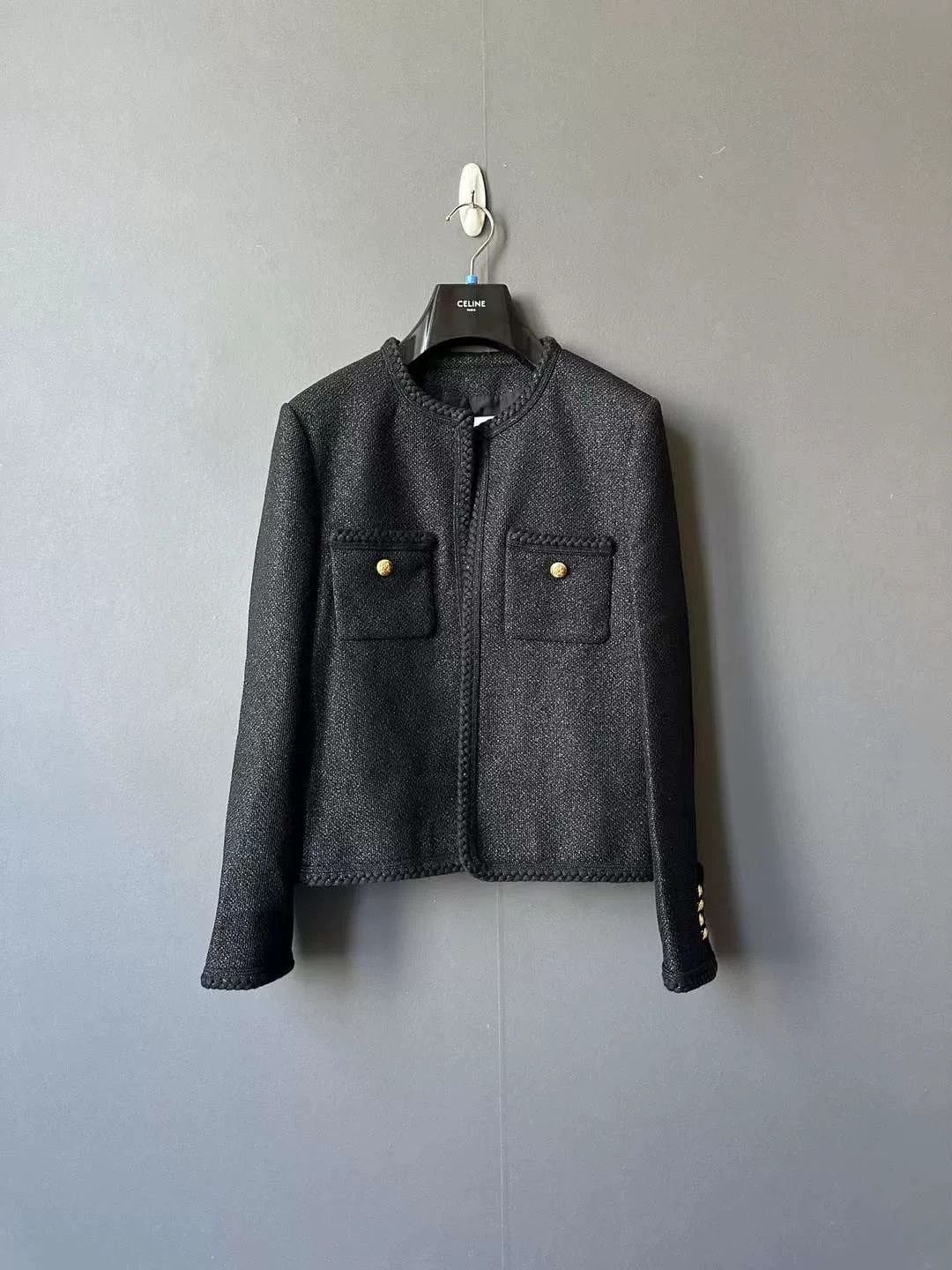Celine Celine Black Gold Button Structured Coat Size S / US 4 / IT 40 - 1 Thumbnail
