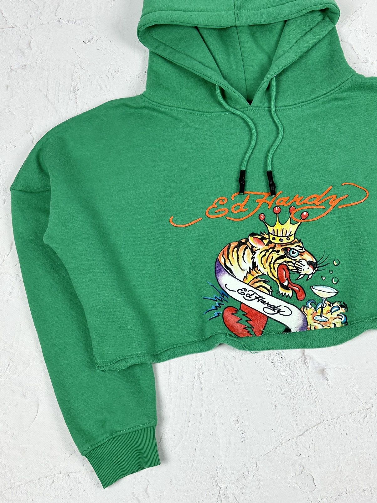 Ed Hardy Ed Hardy Missguided Cropped Green Hoodie Size L / US 10 / IT 46 - 2 Thumbnail